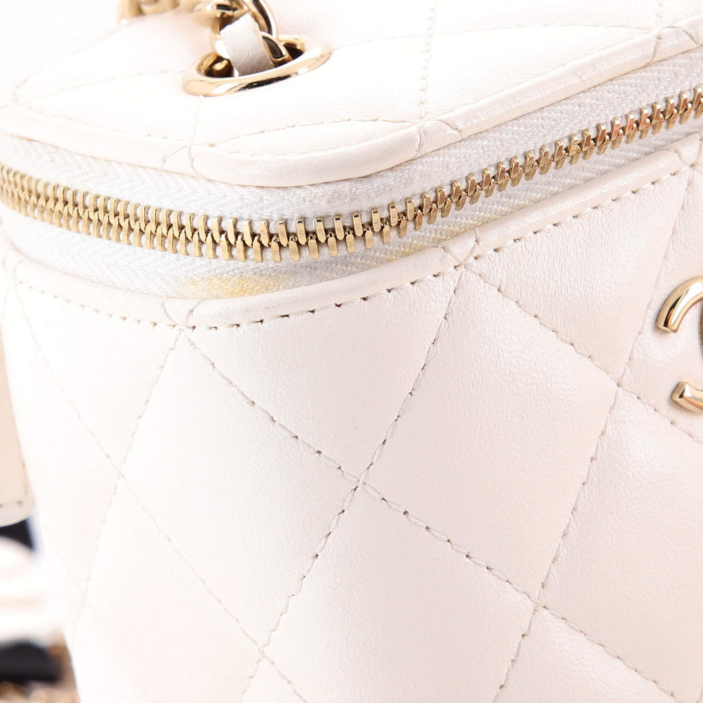 Camellia Bow Vanity Case with Chain Quilted Lambskin Mini