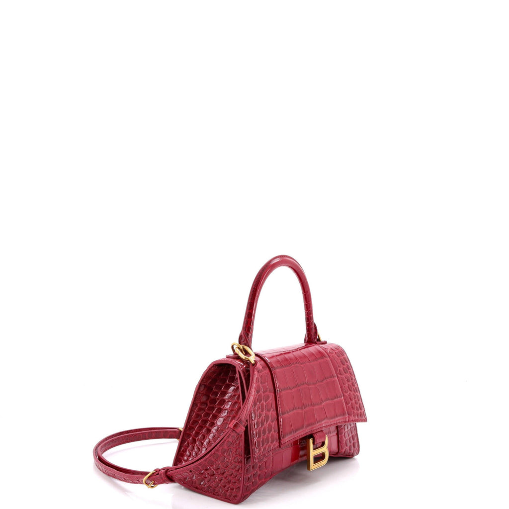 Hourglass Top Handle Bag Crocodile Embossed Leather Small