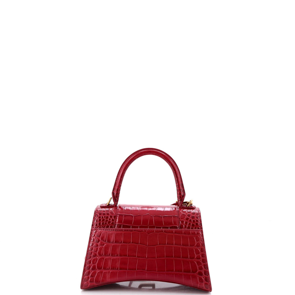 Hourglass Top Handle Bag Crocodile Embossed Leather Small