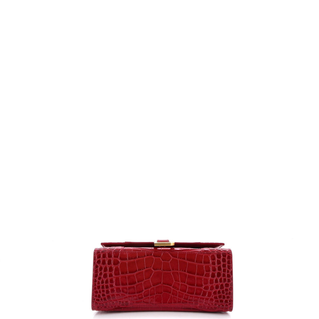 Hourglass Top Handle Bag Crocodile Embossed Leather Small