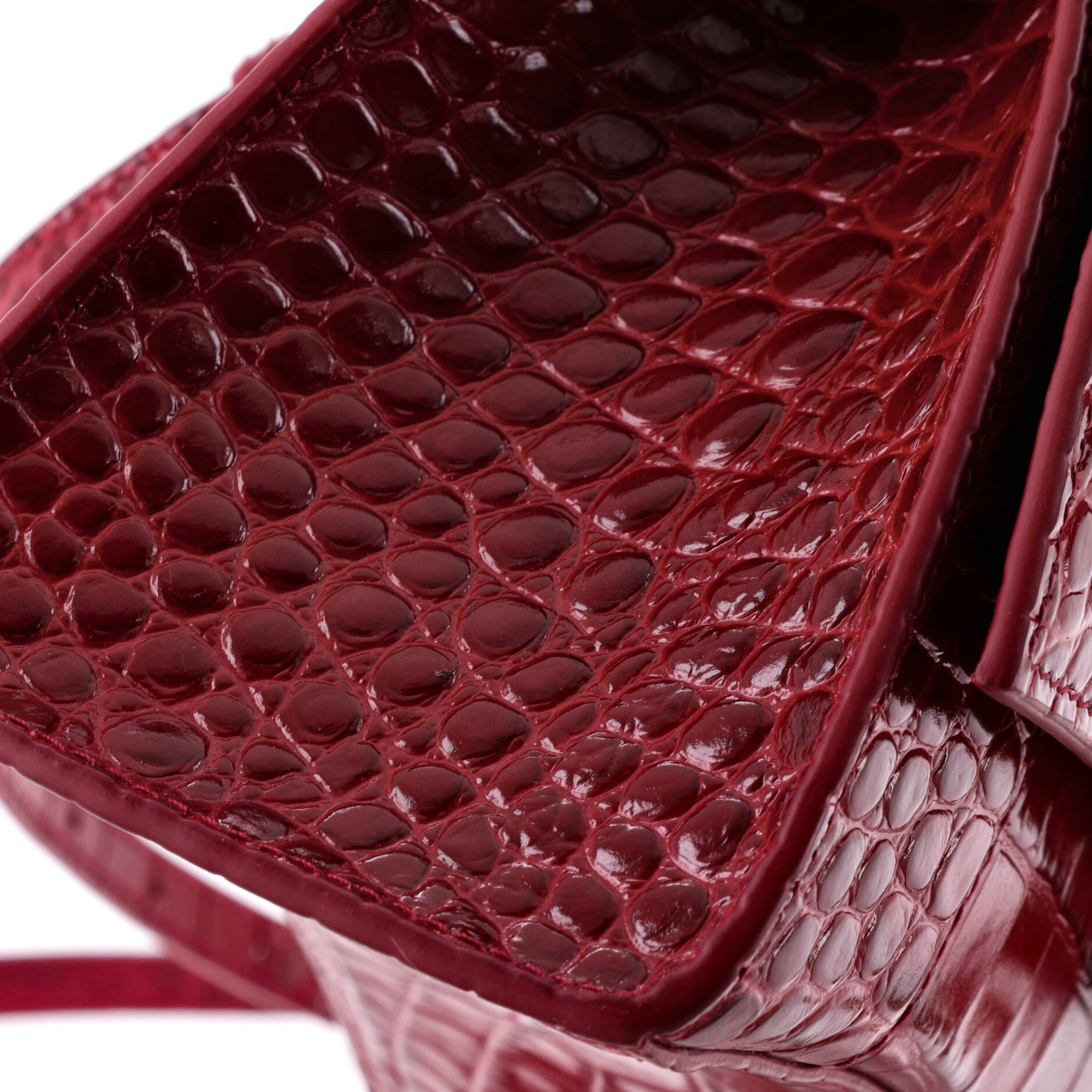 Hourglass Top Handle Bag Crocodile Embossed Leather Small