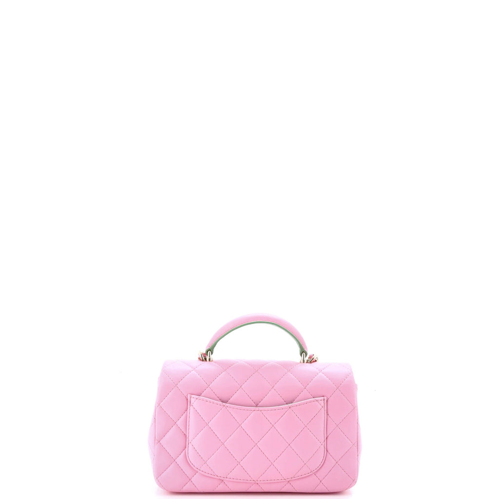 Classic Single Flap Top Handle Bag Quilted Lambskin Mini