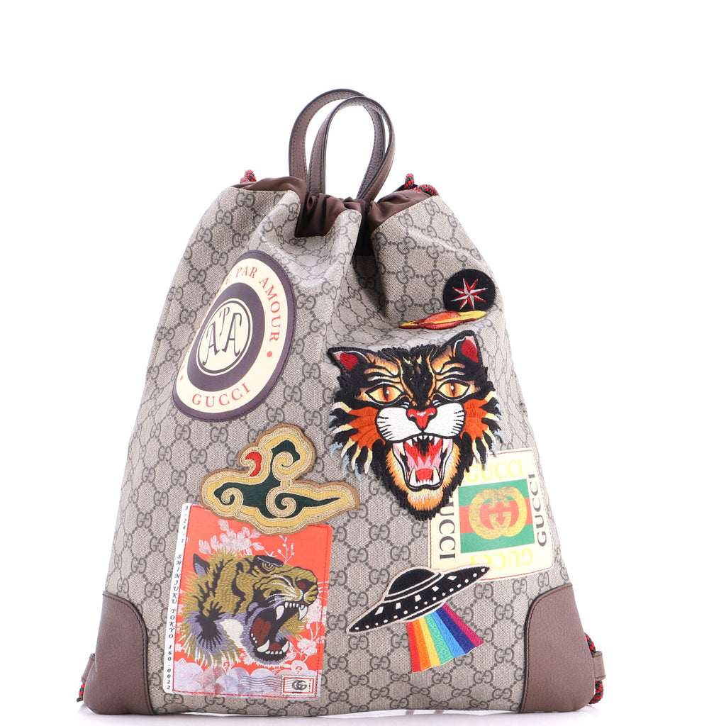 Courrier Soft Drawstring Backpack GG Coated Canvas with Applique Medium