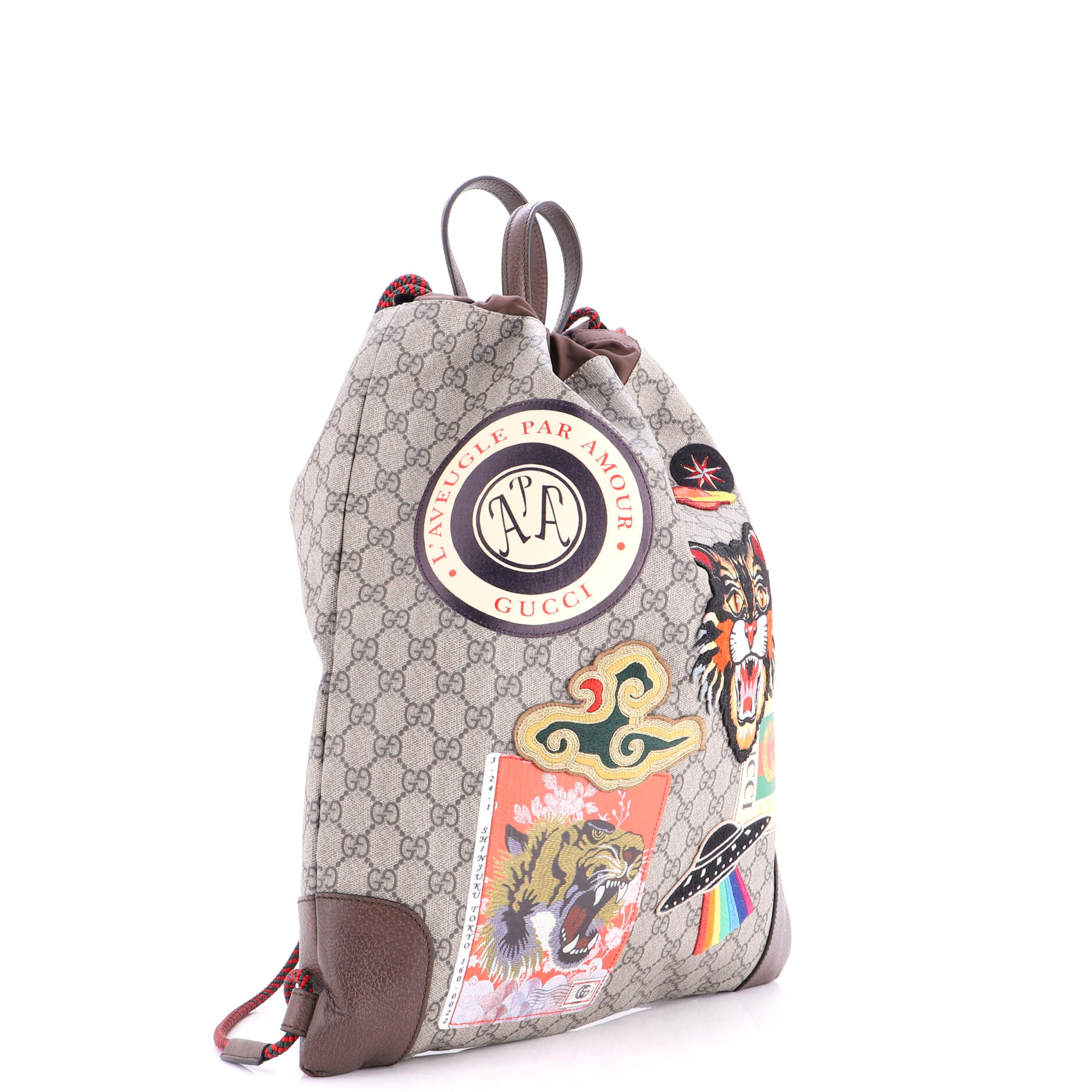Courrier Soft Drawstring Backpack GG Coated Canvas with Applique Medium