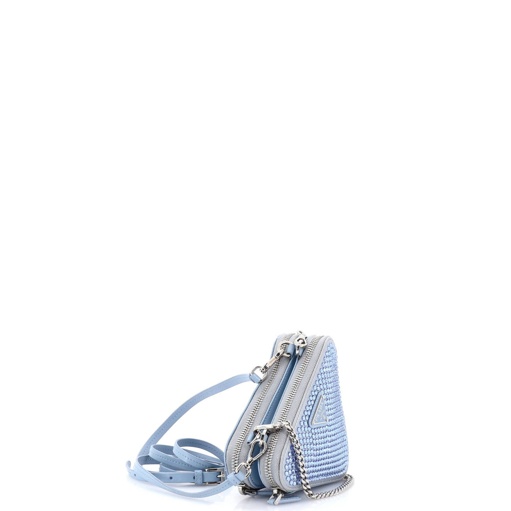 Triangle Double Pouch Crossbody Crystal Embellished Satin Mini