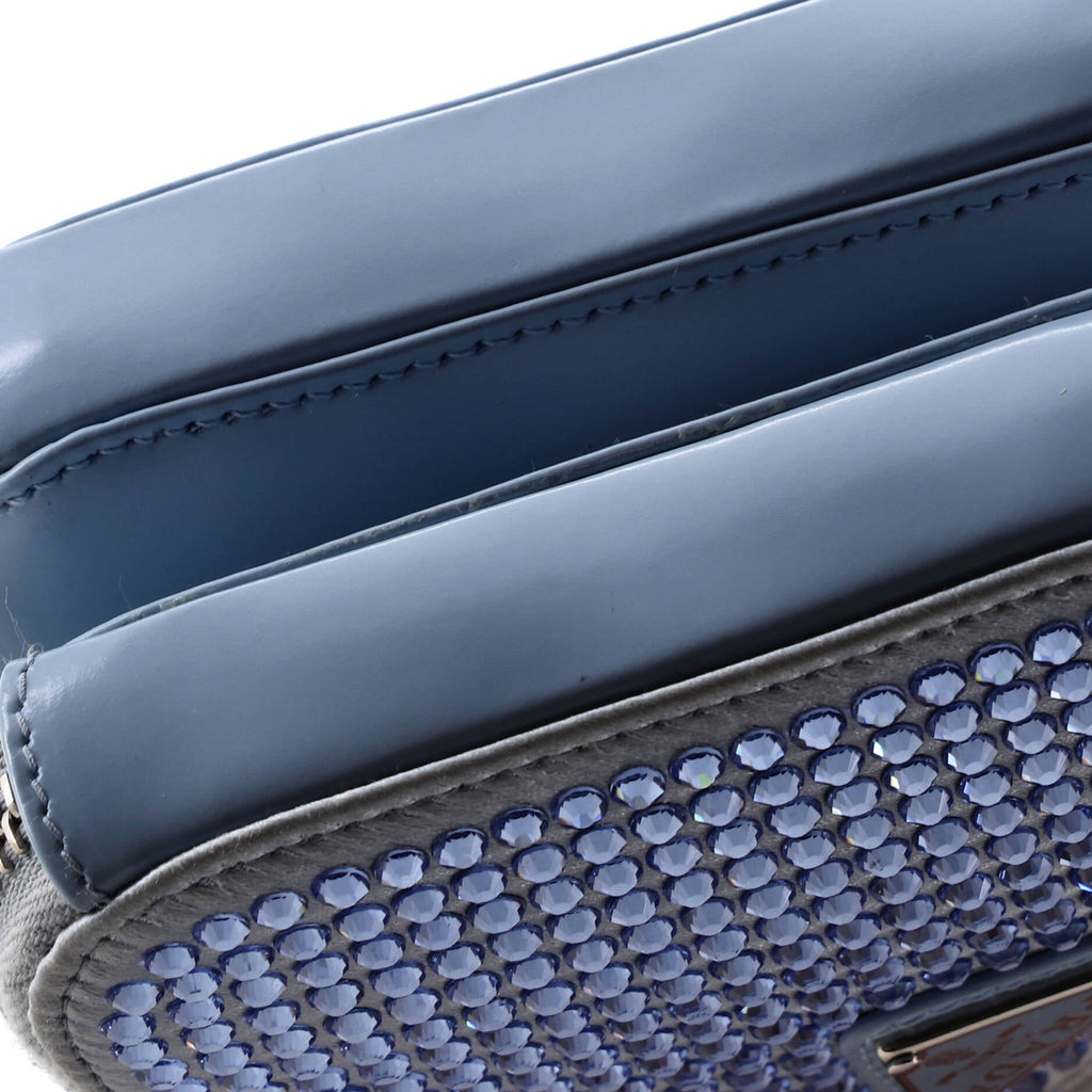 Triangle Double Pouch Crossbody Crystal Embellished Satin Mini