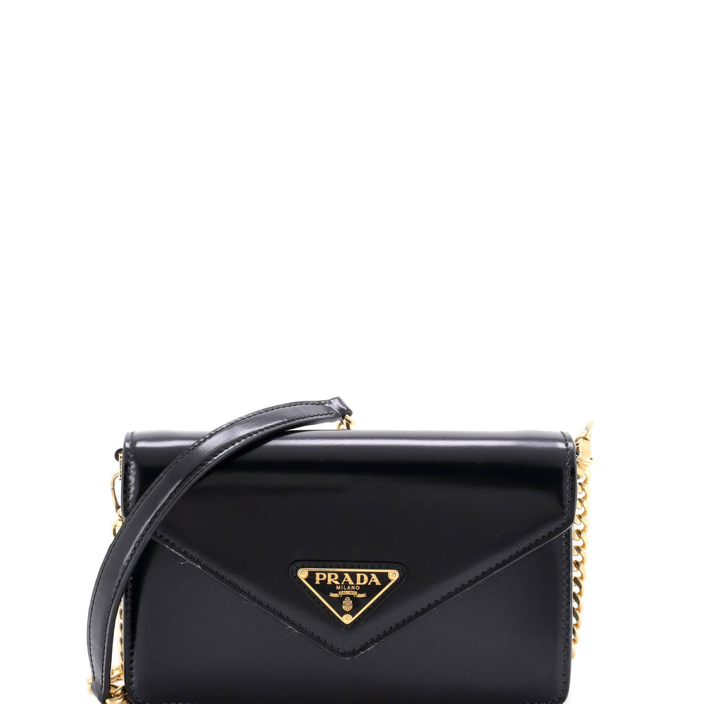 Triangle Logo Envelope Chain Crossbody Bag Leather