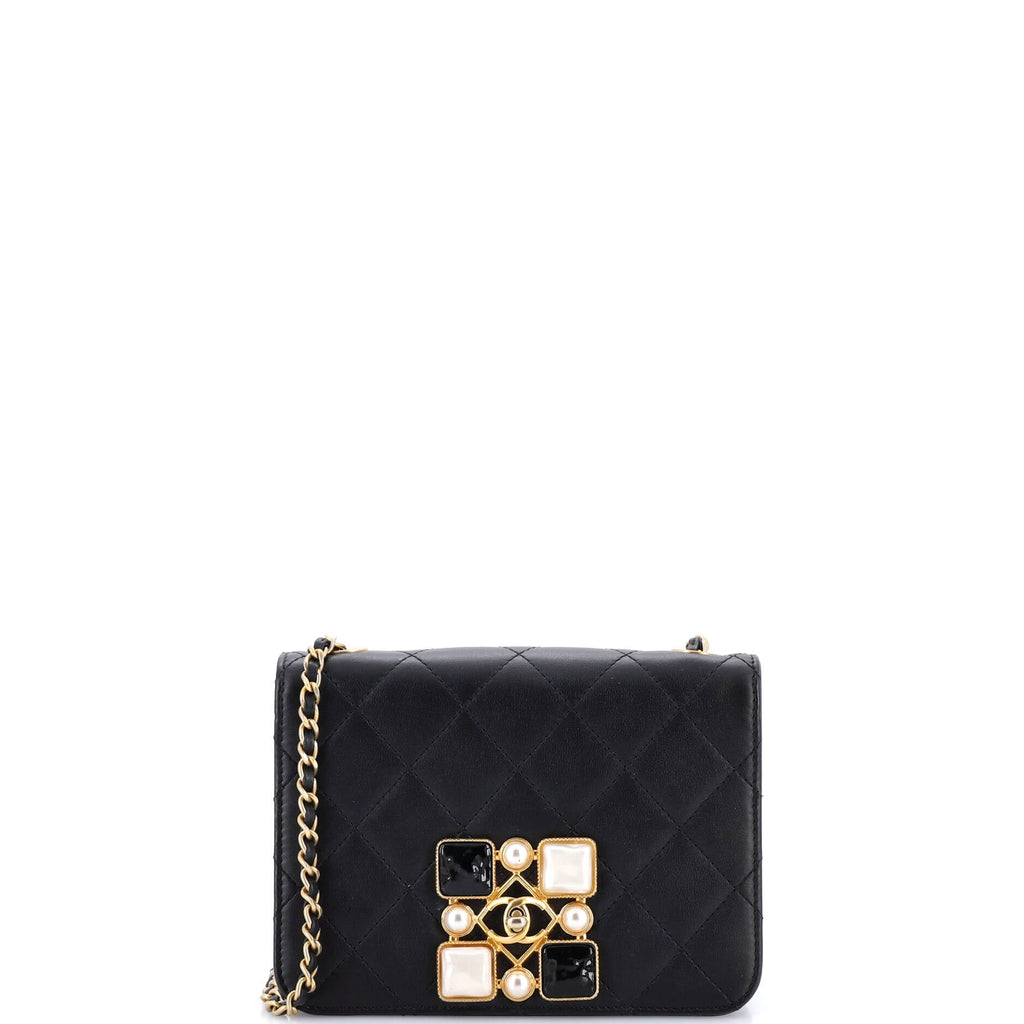 Resin and Pearl CC Full Flap Bag Quilted Calfskin Small