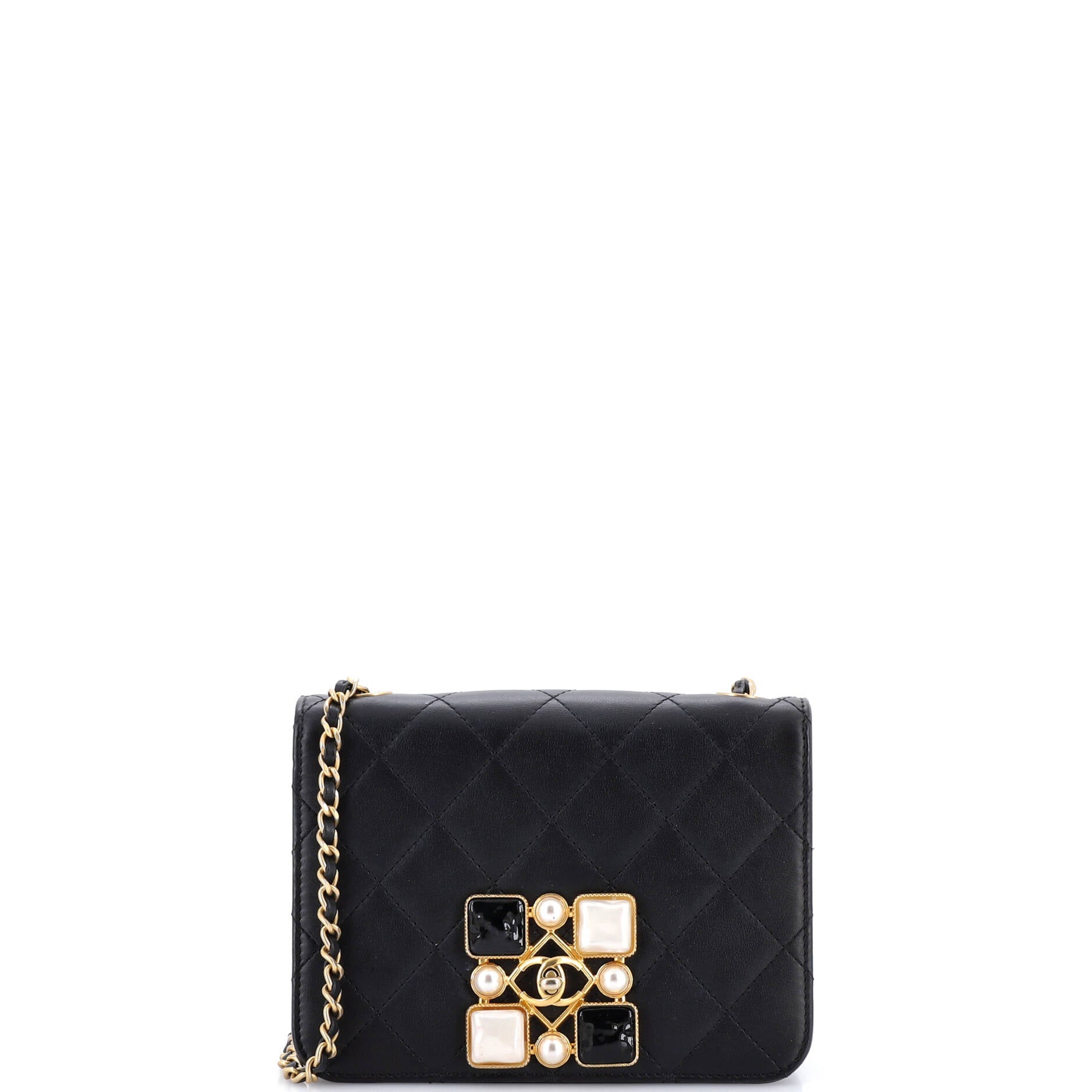 Resin and Pearl CC Full Flap Bag Quilted Calfskin Small