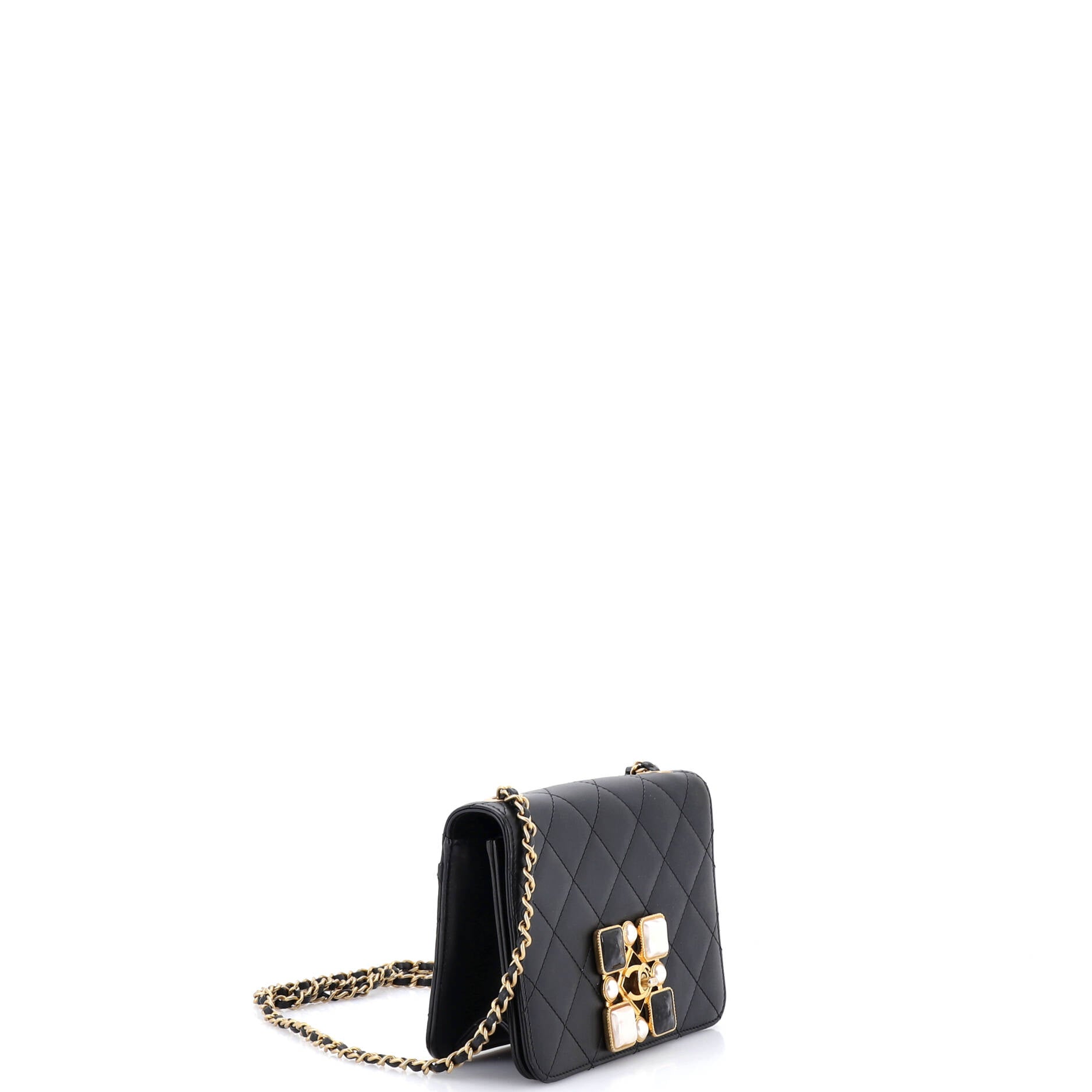 Resin and Pearl CC Full Flap Bag Quilted Calfskin Small