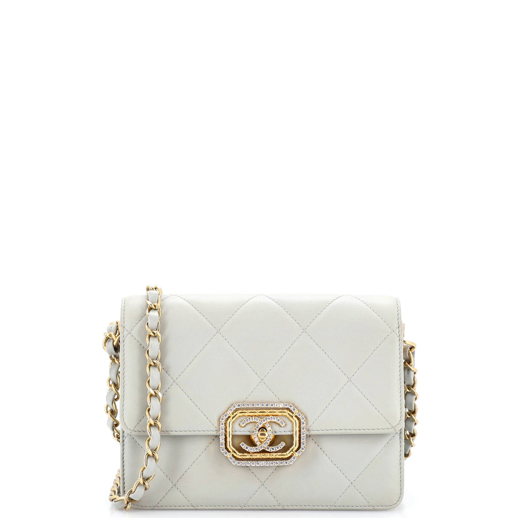 Crystal Geometric Frame CC Flap Bag Quilted Calfskin Mini