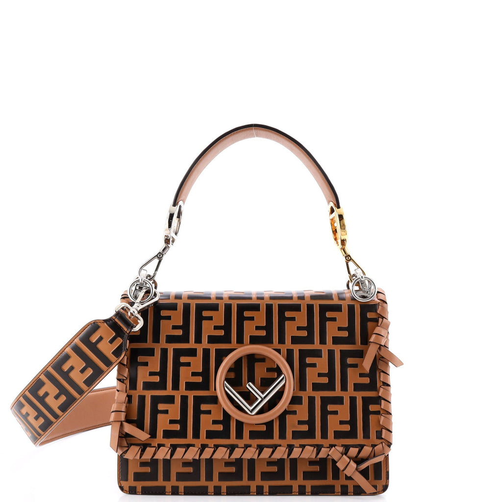 Kan I F Shoulder Bag Whipstitch Zucca Embossed Leather Medium