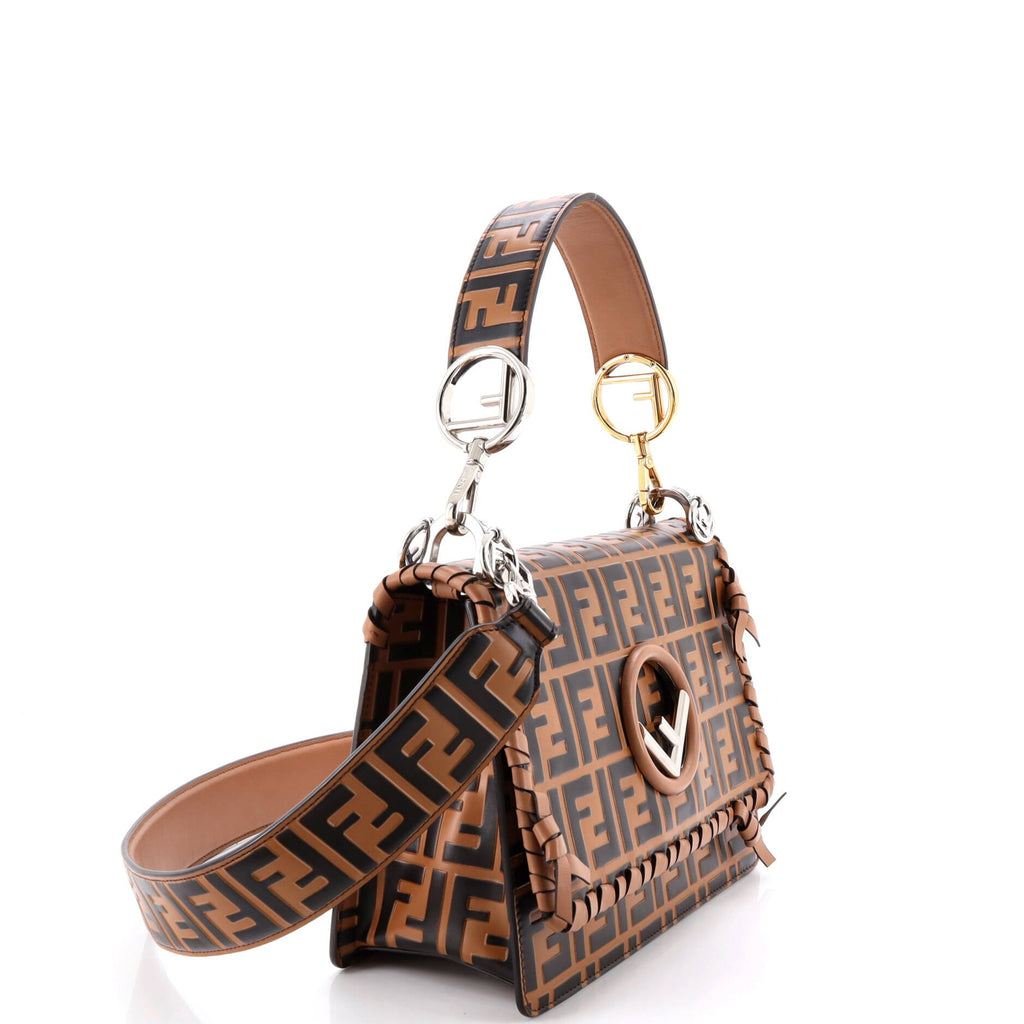 Kan I F Shoulder Bag Whipstitch Zucca Embossed Leather Medium