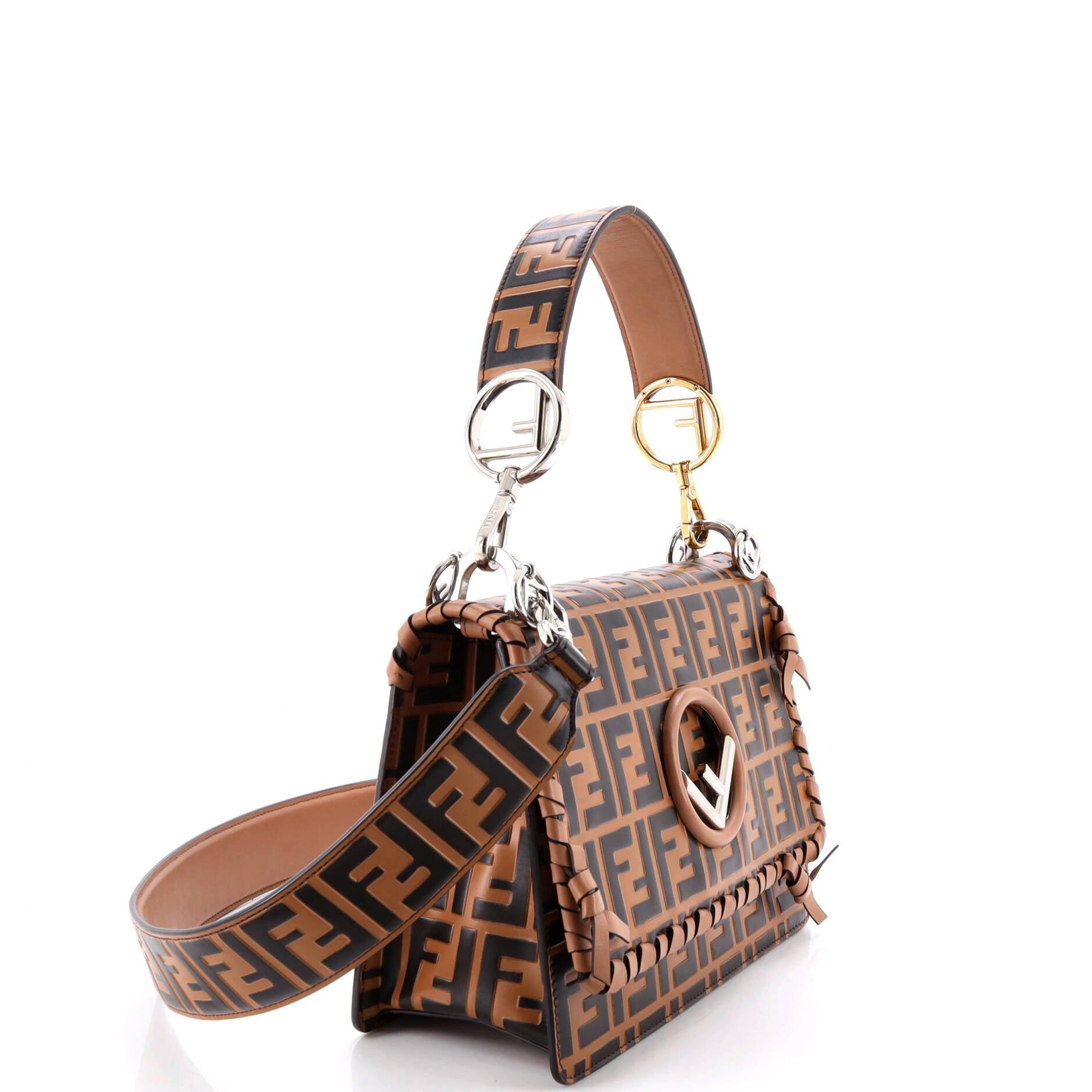 Kan I F Shoulder Bag Whipstitch Zucca Embossed Leather Medium