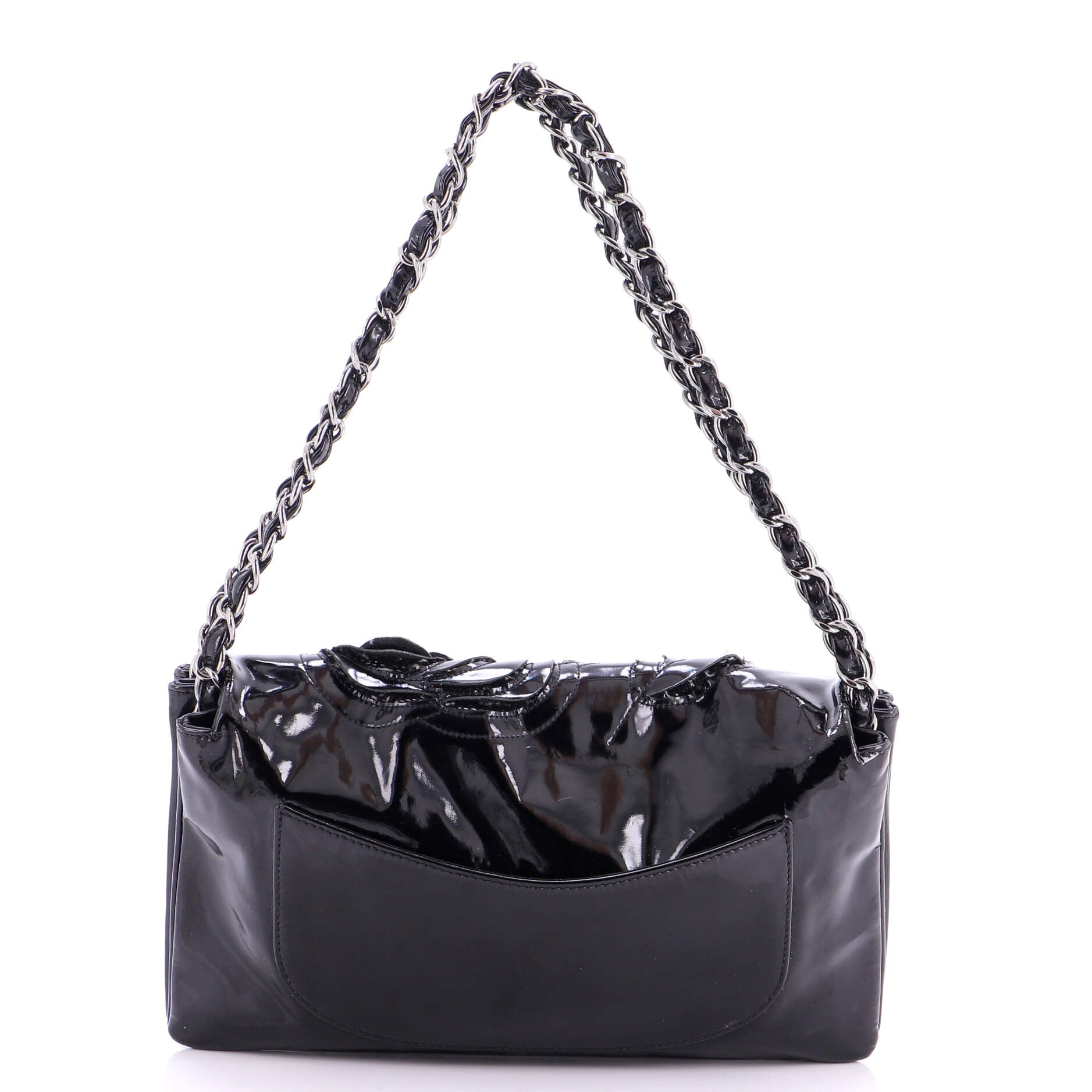 Tweed Petals Camellia Flap Bag Patent Medium