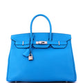 Birkin Handbag Bleu Zanzibar Epsom with Palladium Hardware 35