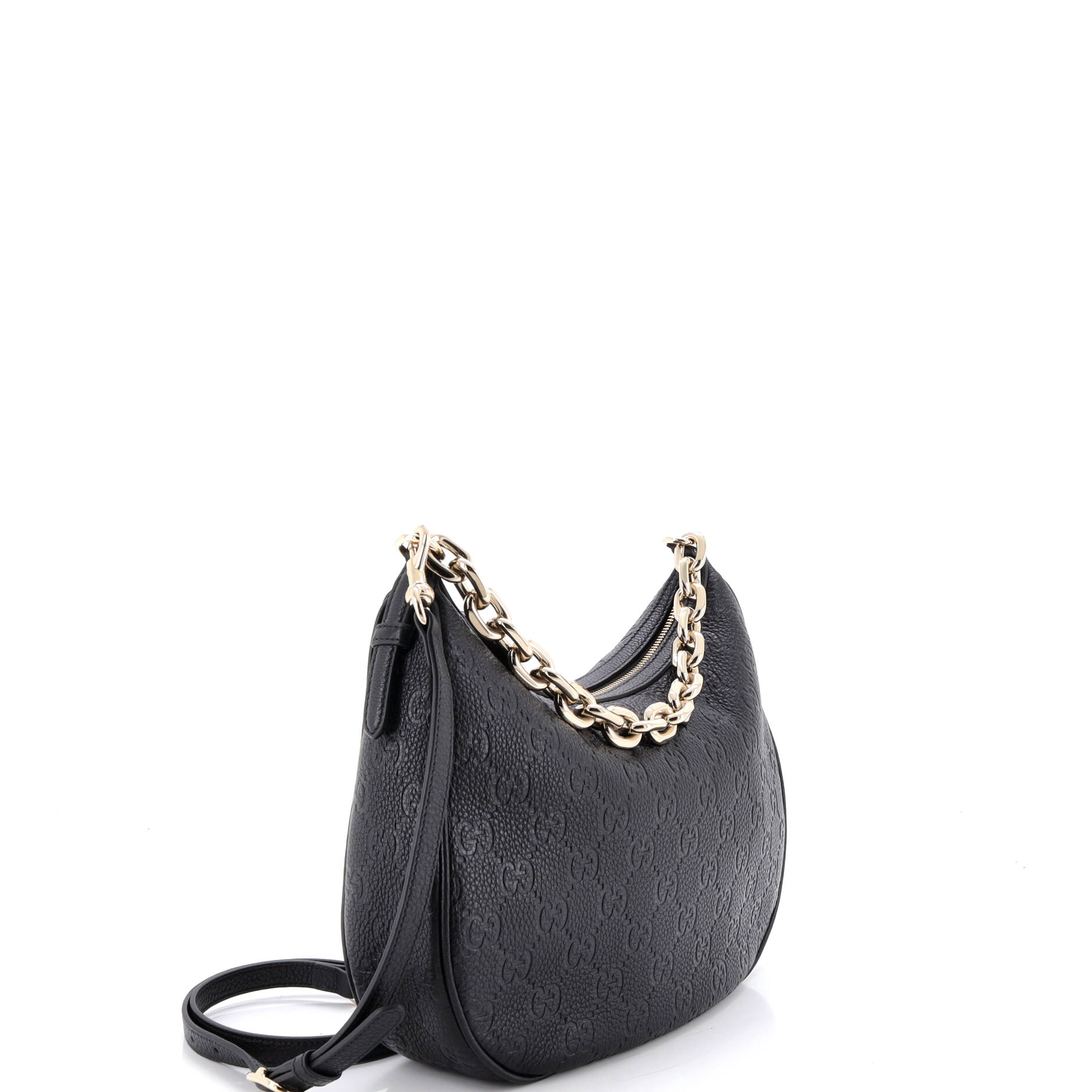 Emblem Half Moon Shoulder Bag GG Embossed Leather Large