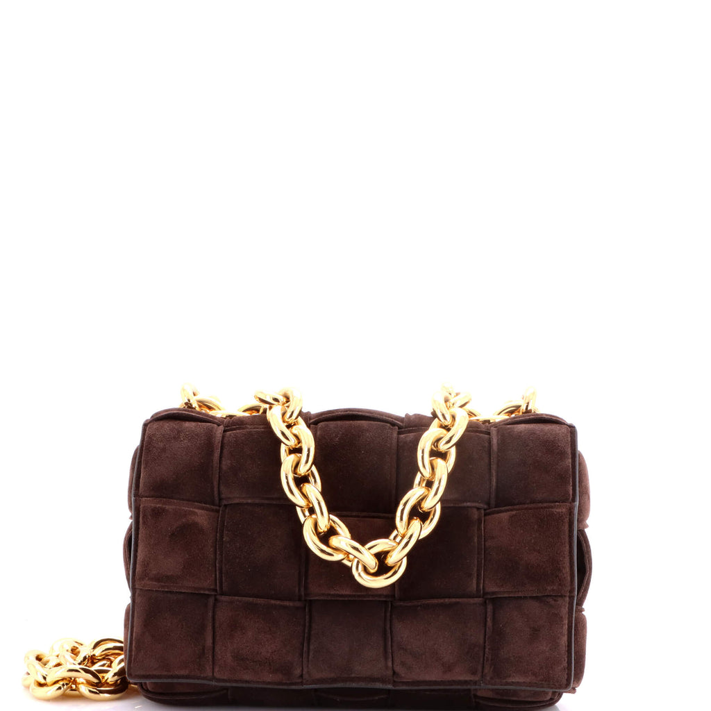 Cassette Chain Crossbody Bag Padded Maxi Intrecciato Suede