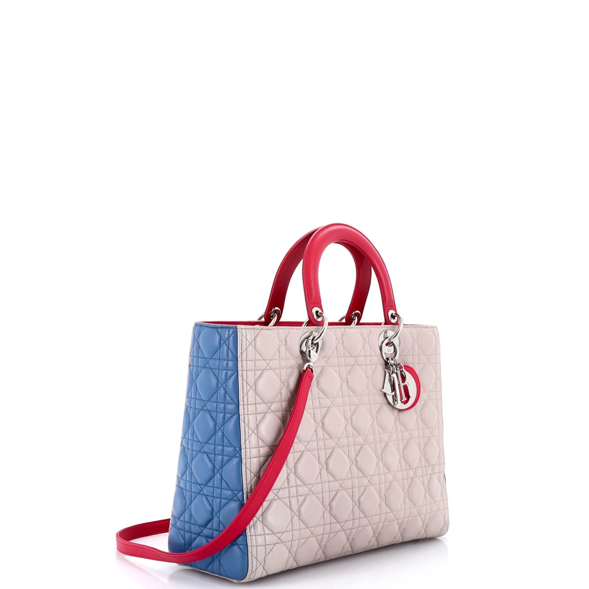 Tricolor Lady Dior Bag Cannage Quilt Leather Large