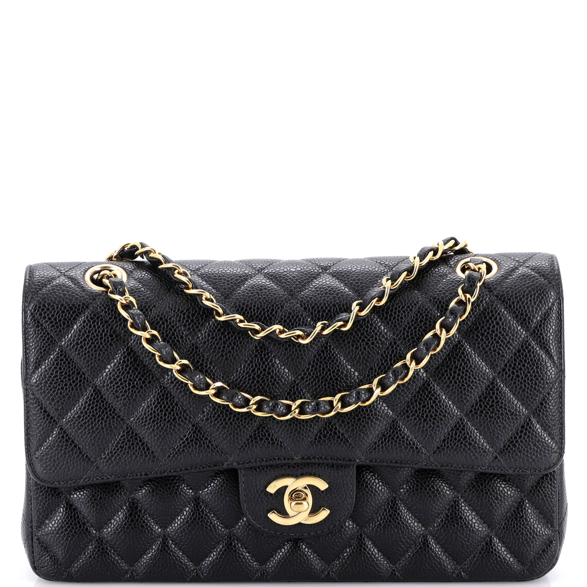 Vintage Classic Double Flap Bag Quilted Caviar Medium