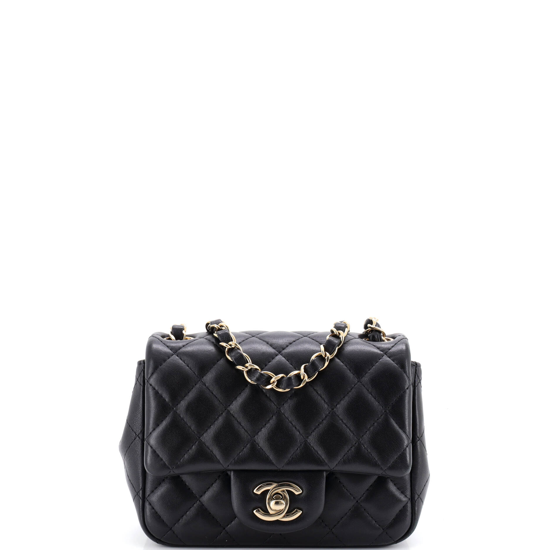 Square Classic Single Flap Bag Quilted Lambskin Mini