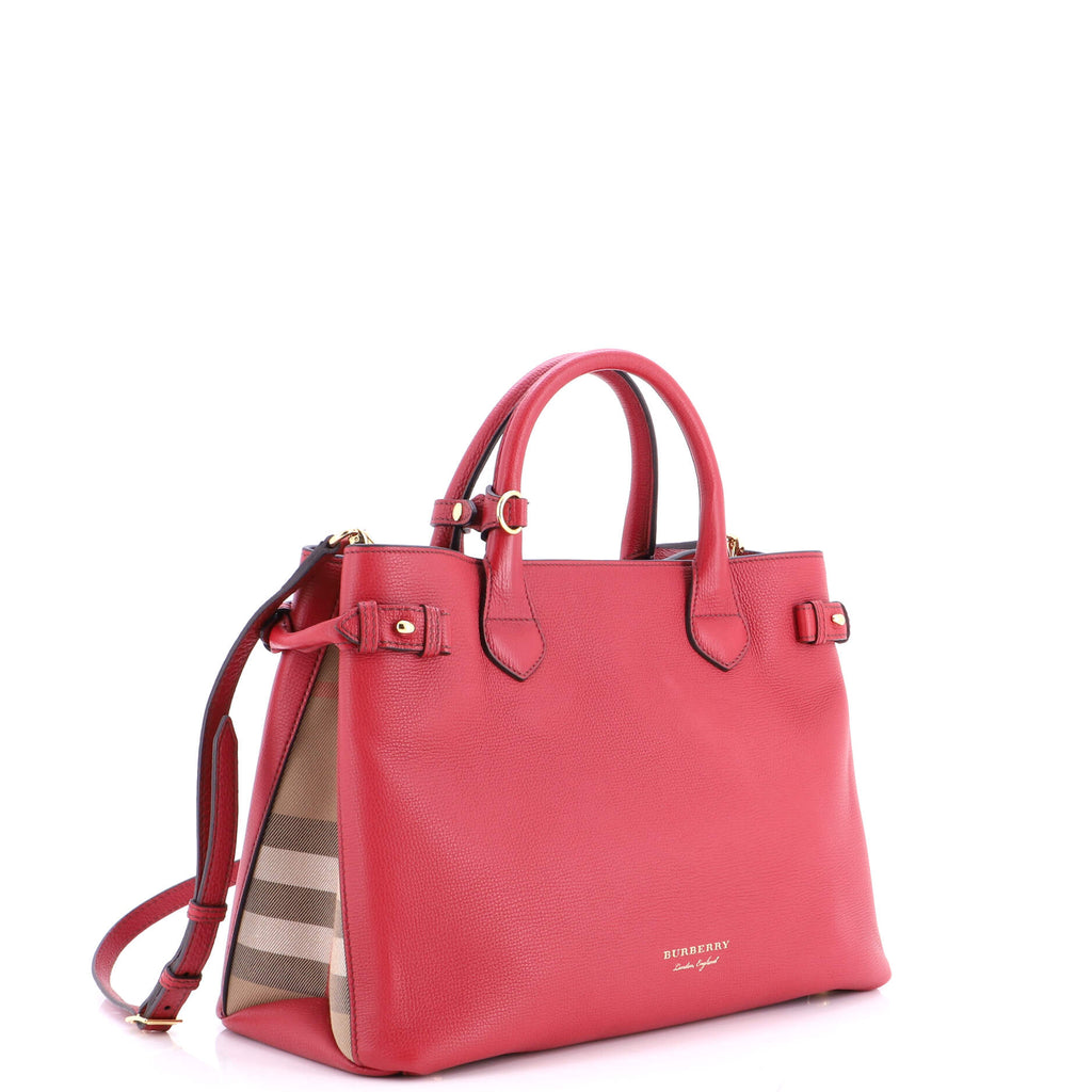 Banner Tote Leather and House Check Canvas Medium