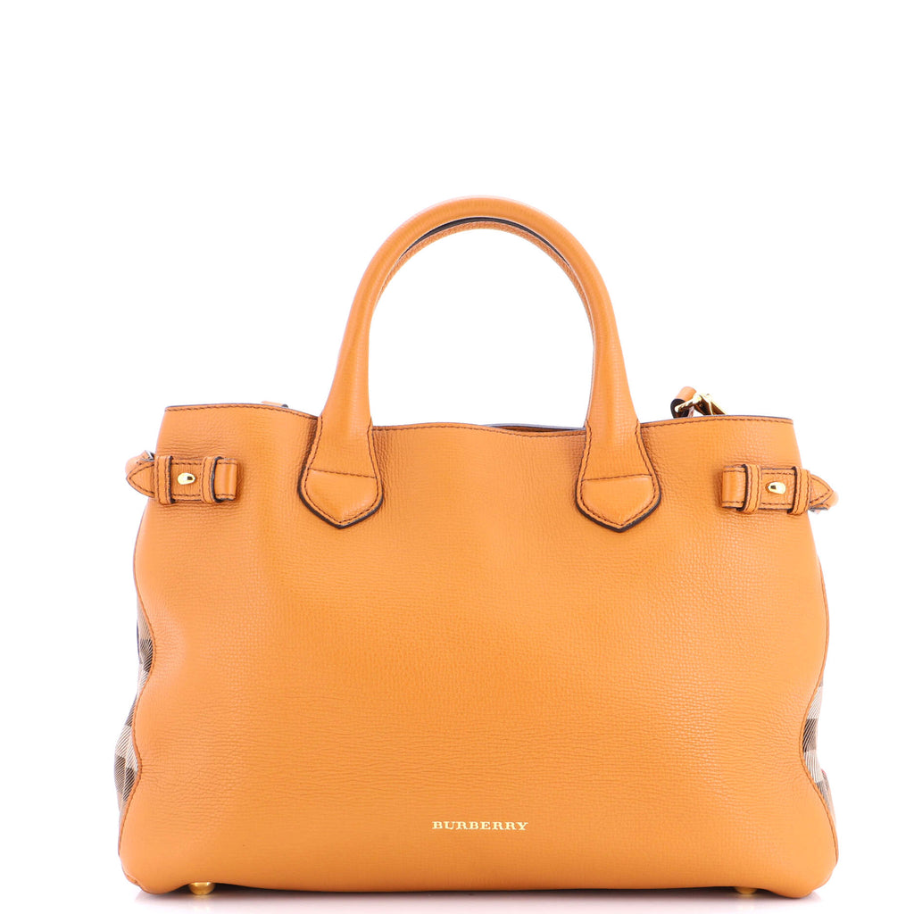 Banner Tote Leather and House Check Canvas Medium