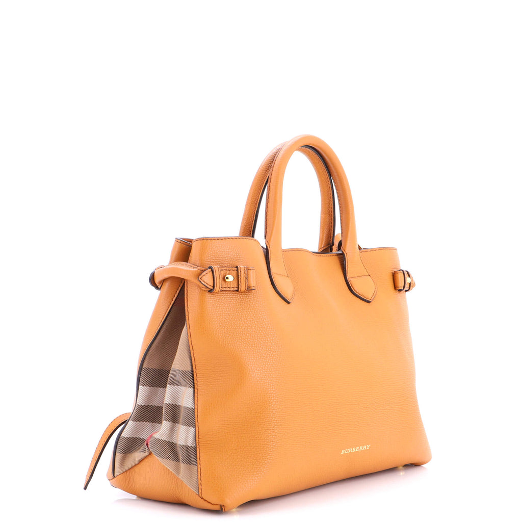 Banner Tote Leather and House Check Canvas Medium