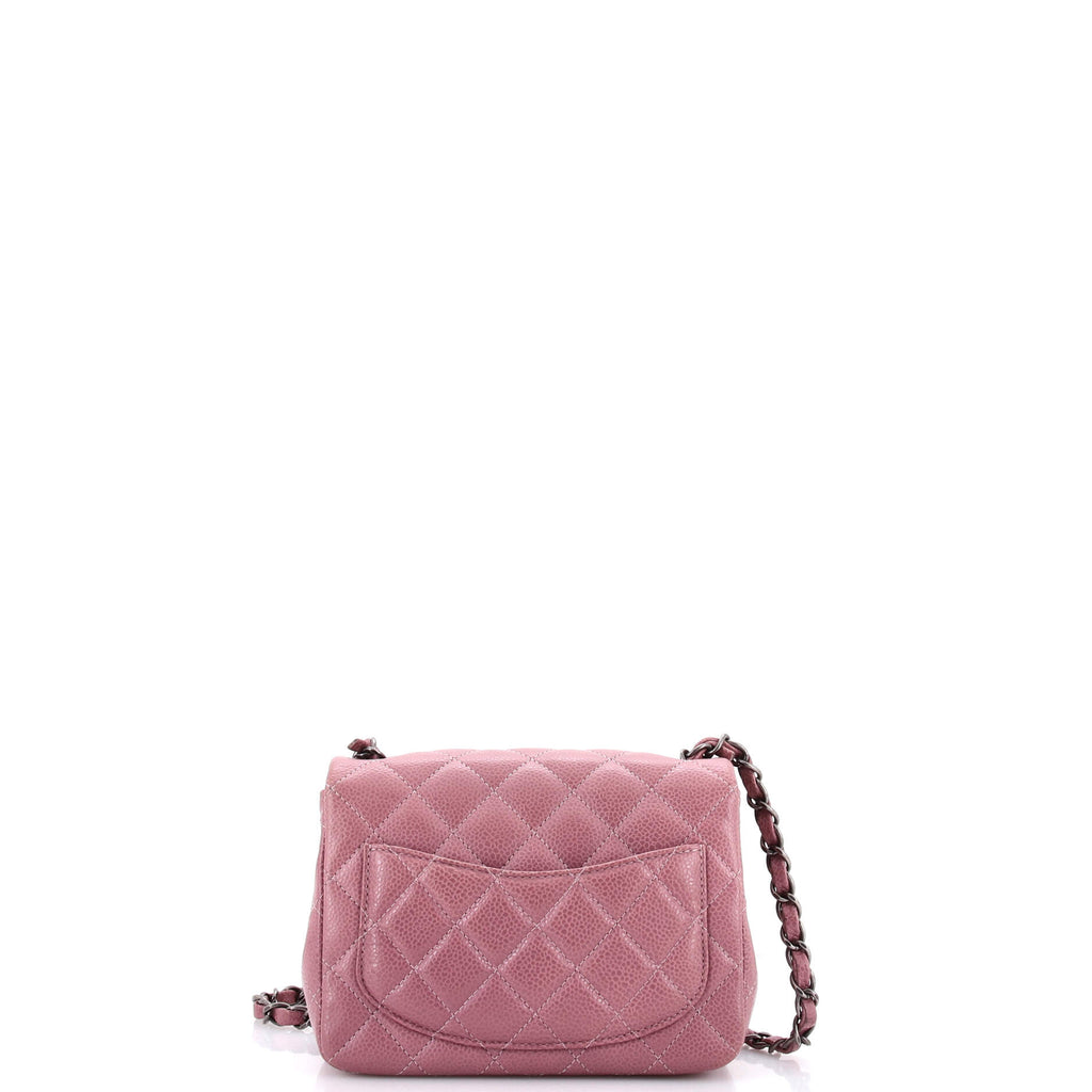 Square Classic Single Flap Bag Quilted Caviar Mini