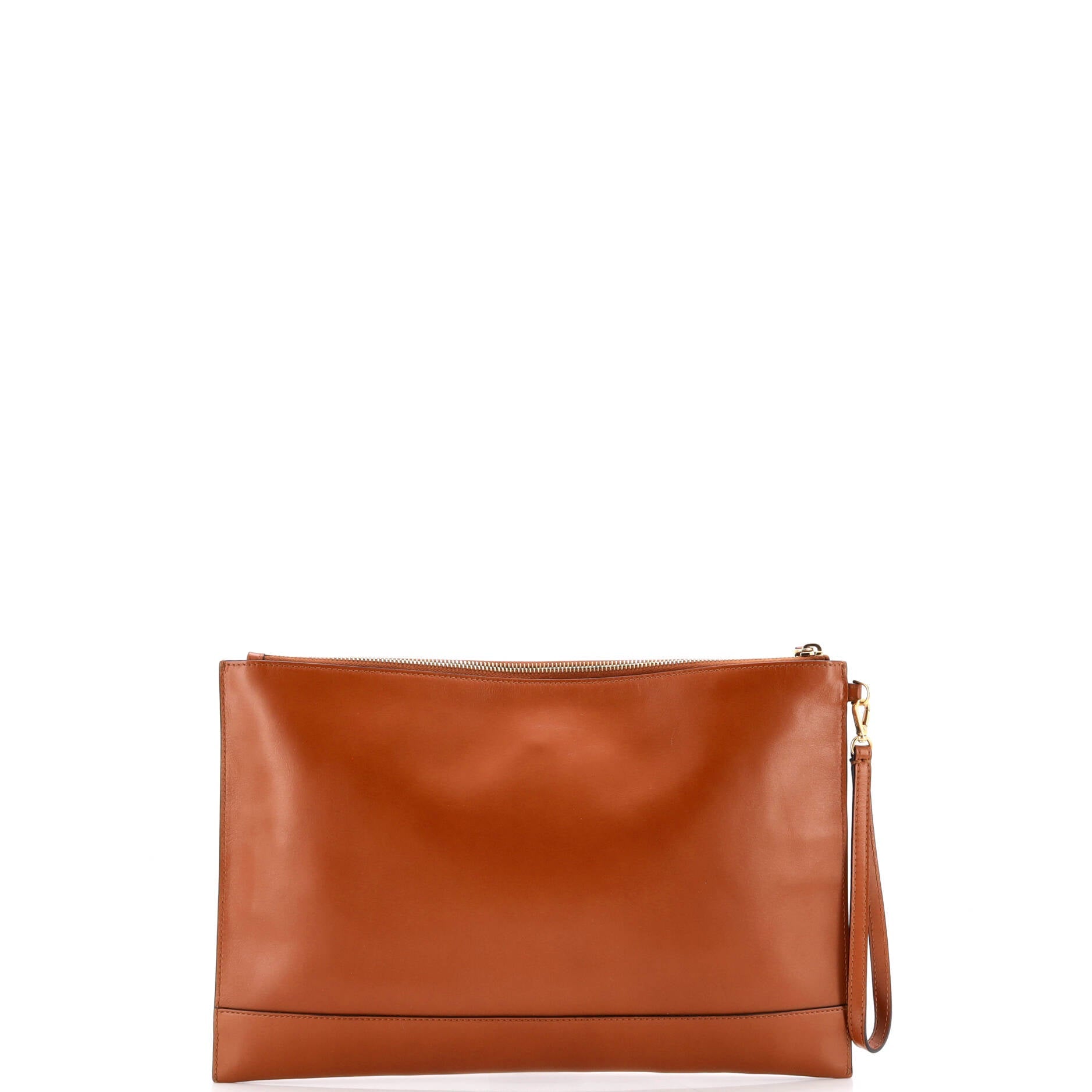 Logo Flat Wristlet Pouch Embossed Leather Large