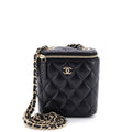 Vertical Classic Vanity Case with Chain Quilted Lambskin Small