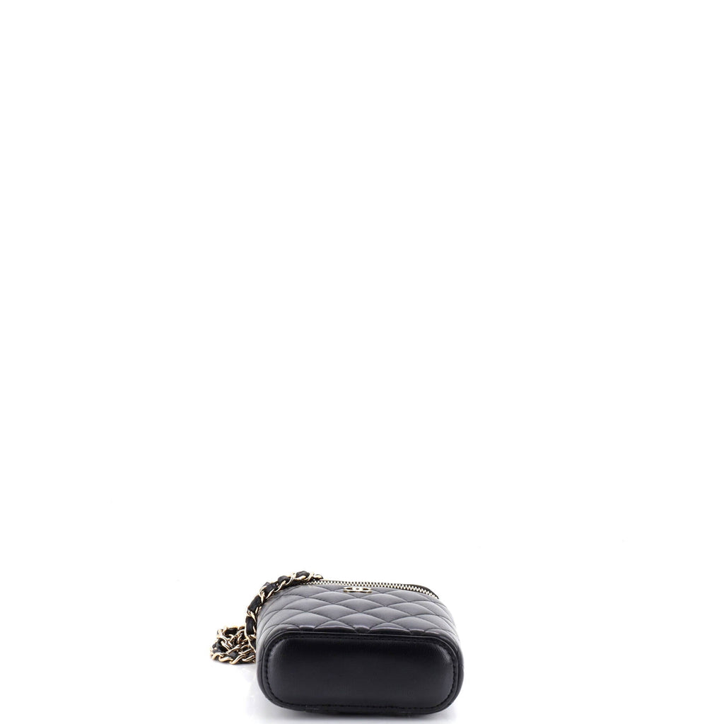 Vertical Classic Vanity Case with Chain Quilted Lambskin Small