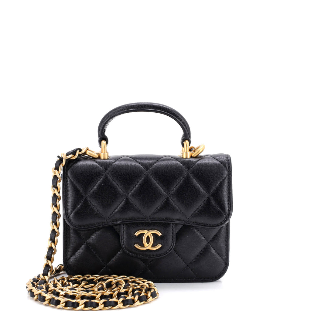 Top Handle Flap Coin Purse with Chain Quilted Lambskin