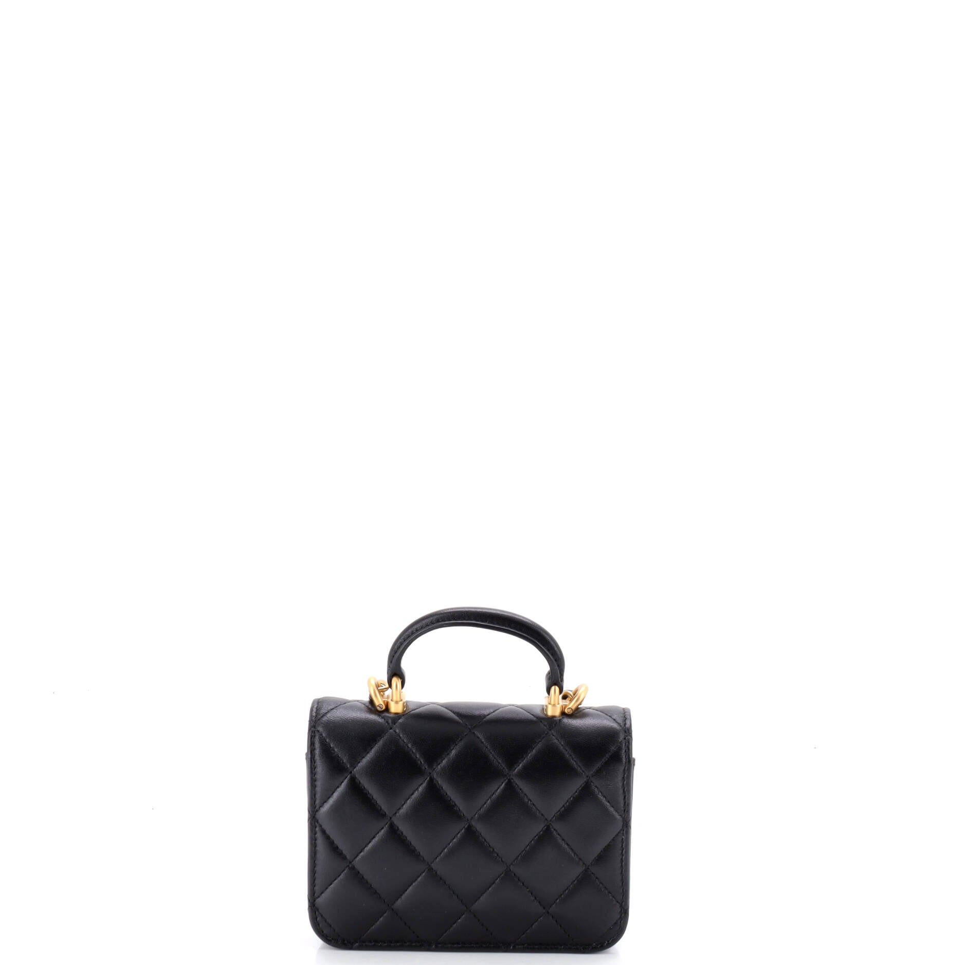 Top Handle Flap Coin Purse with Chain Quilted Lambskin