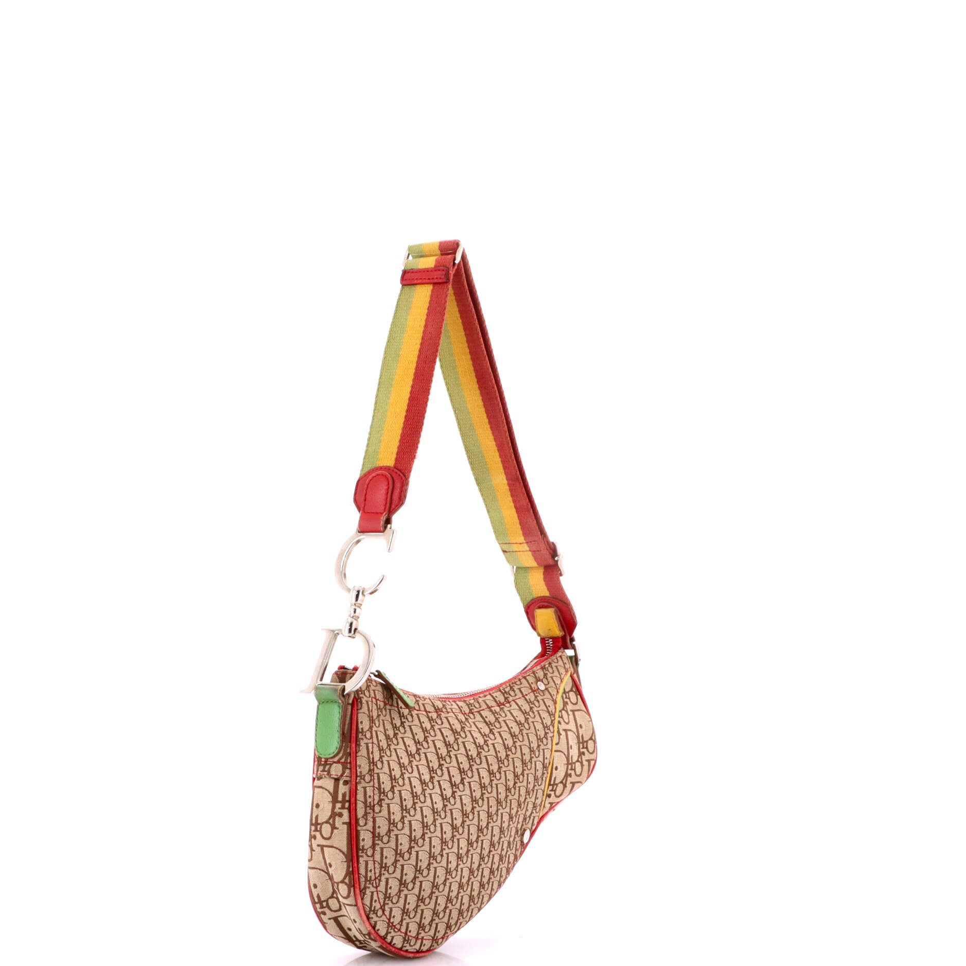 Vintage Rasta Saddle Zip Bag Diorissimo Canvas Small