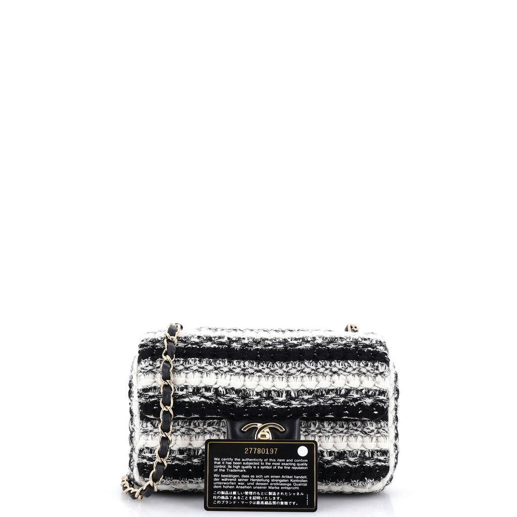 Classic Single Flap Bag Braided Quilted Tweed Mini