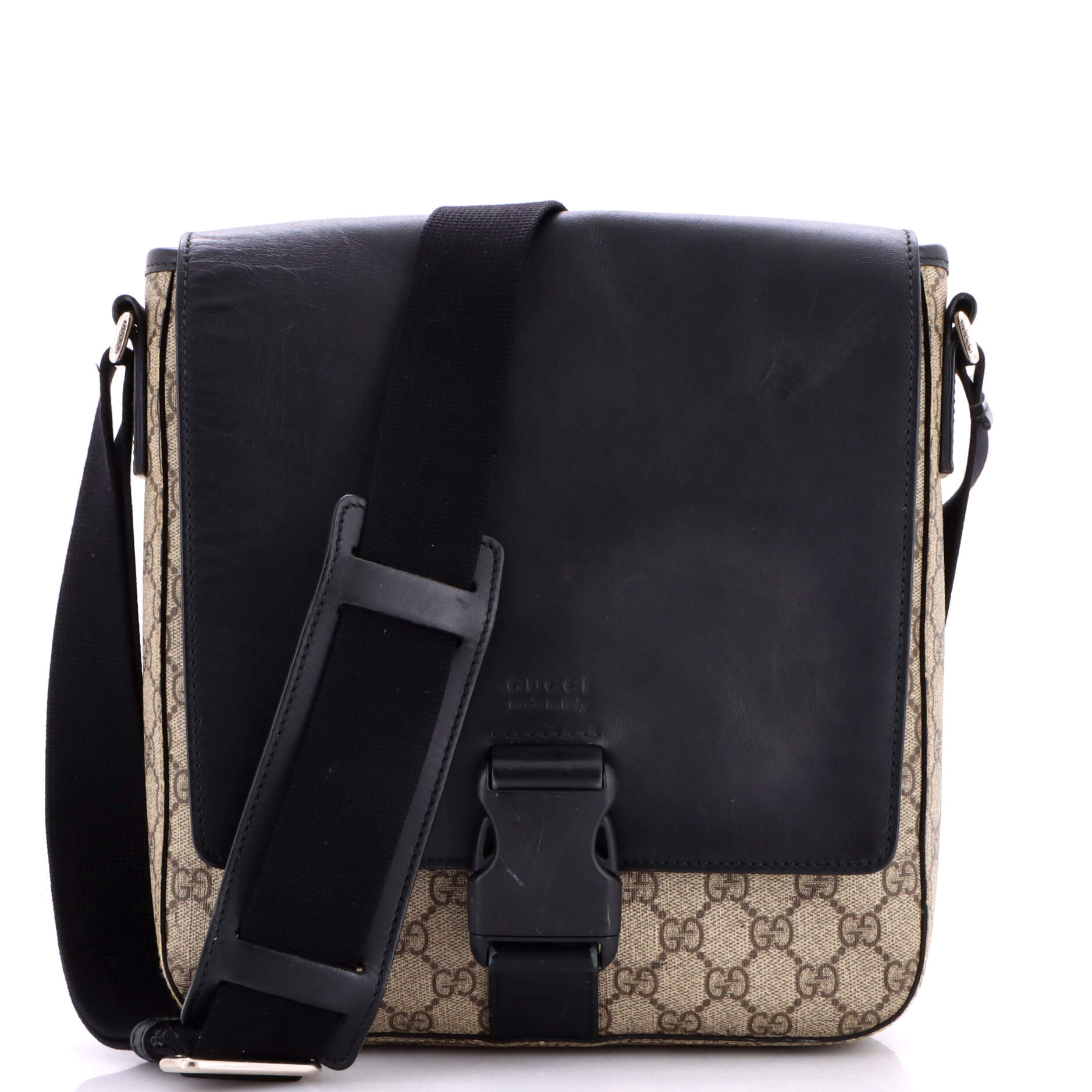 Buckle Flap Messenger Bag GG Coated Canvas with Leather Medium