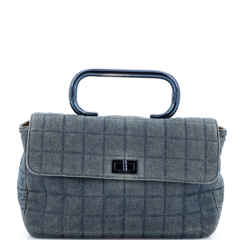 Chocolate Bar Mademoiselle Top Handle Bag Quilted Denim Medium