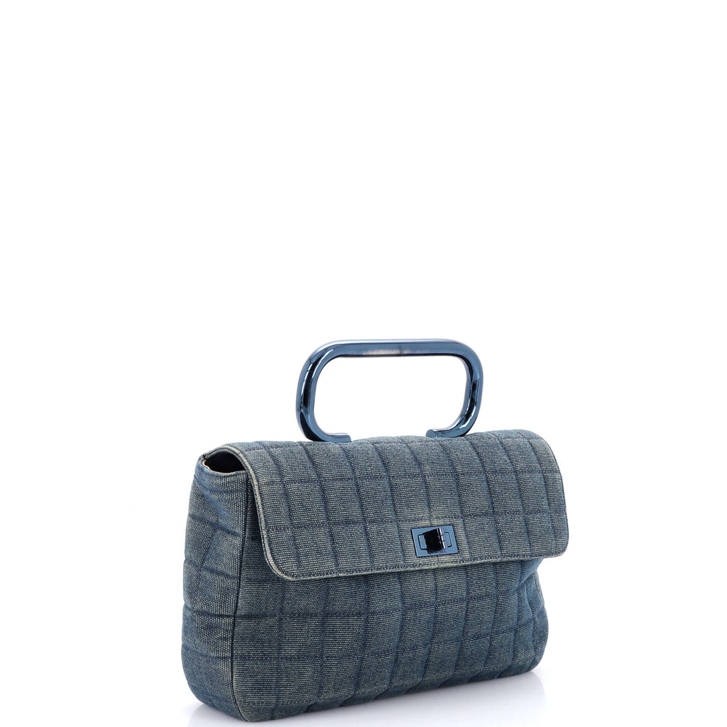Chocolate Bar Mademoiselle Top Handle Bag Quilted Denim Medium
