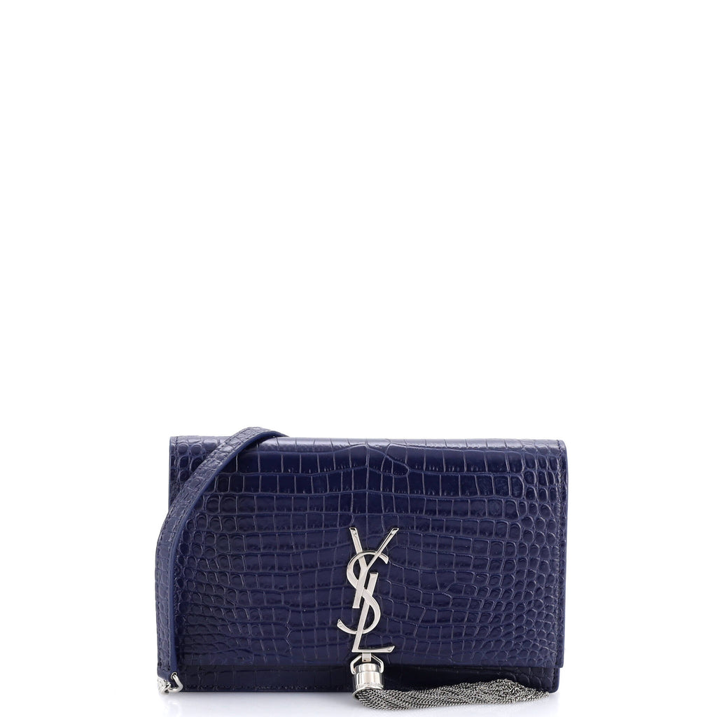 Classic Monogram Tassel Chain Wallet Crocodile Embossed Leather