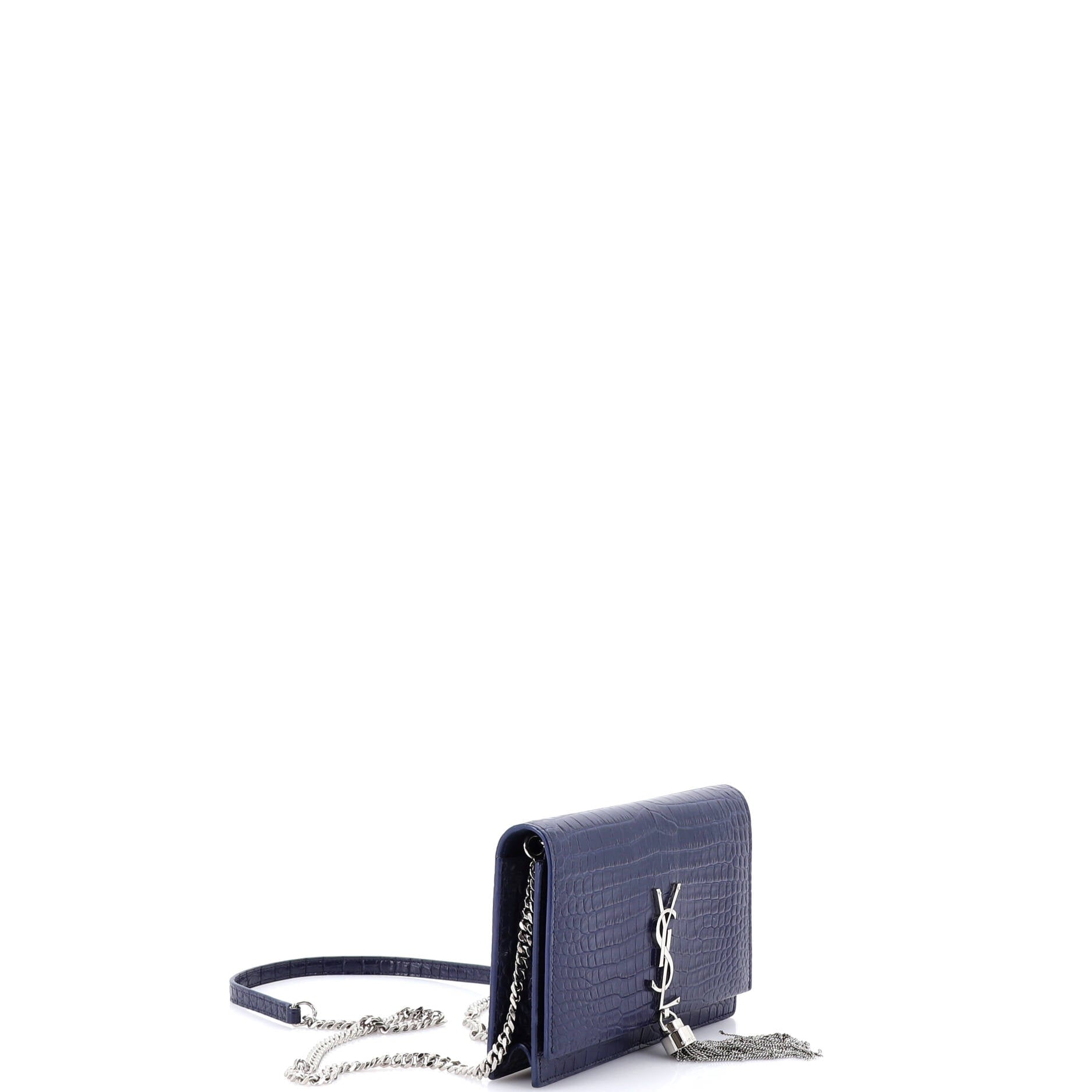 Classic Monogram Tassel Chain Wallet Crocodile Embossed Leather