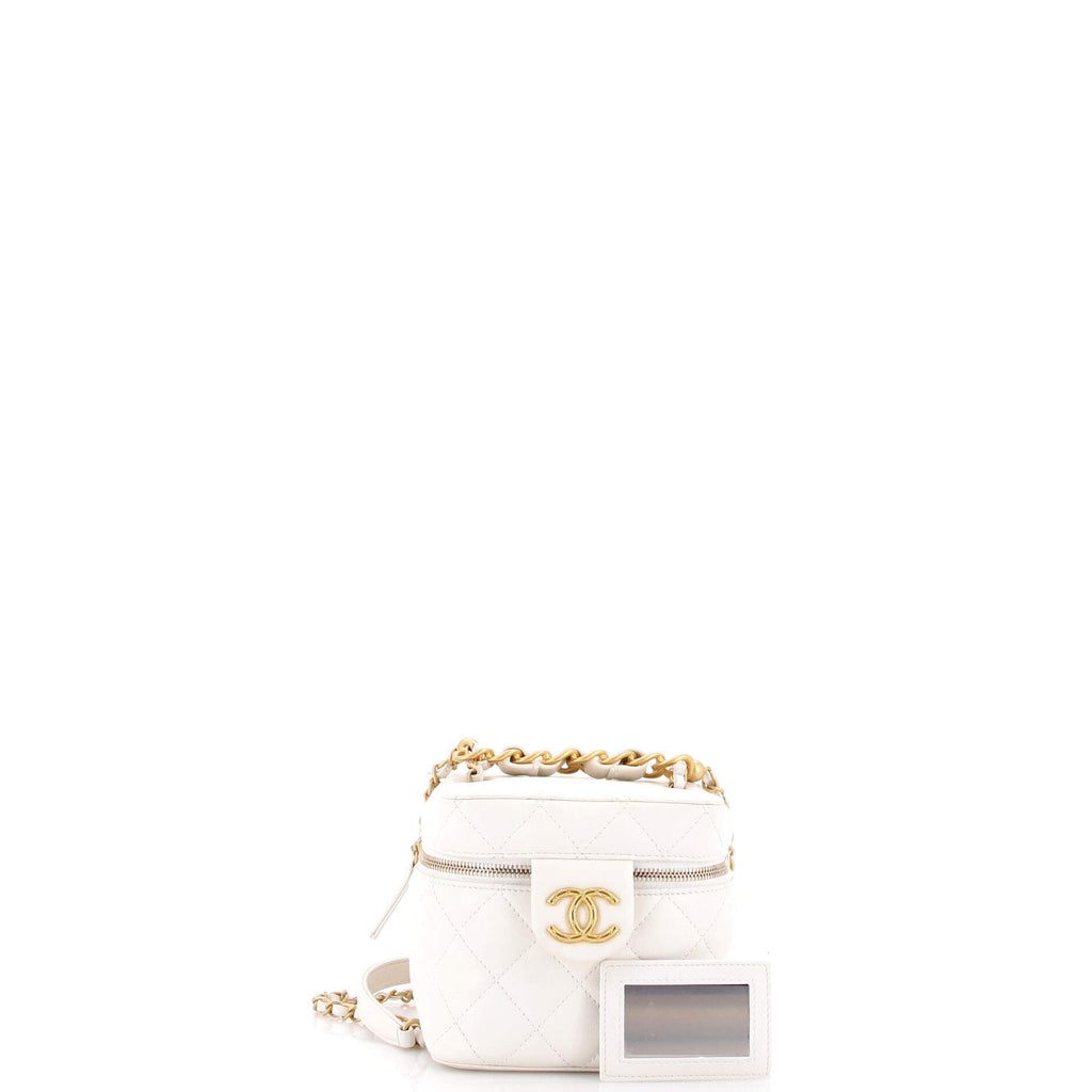 Chain Bar Vanity Case with Chain Quilted Calfskin Small