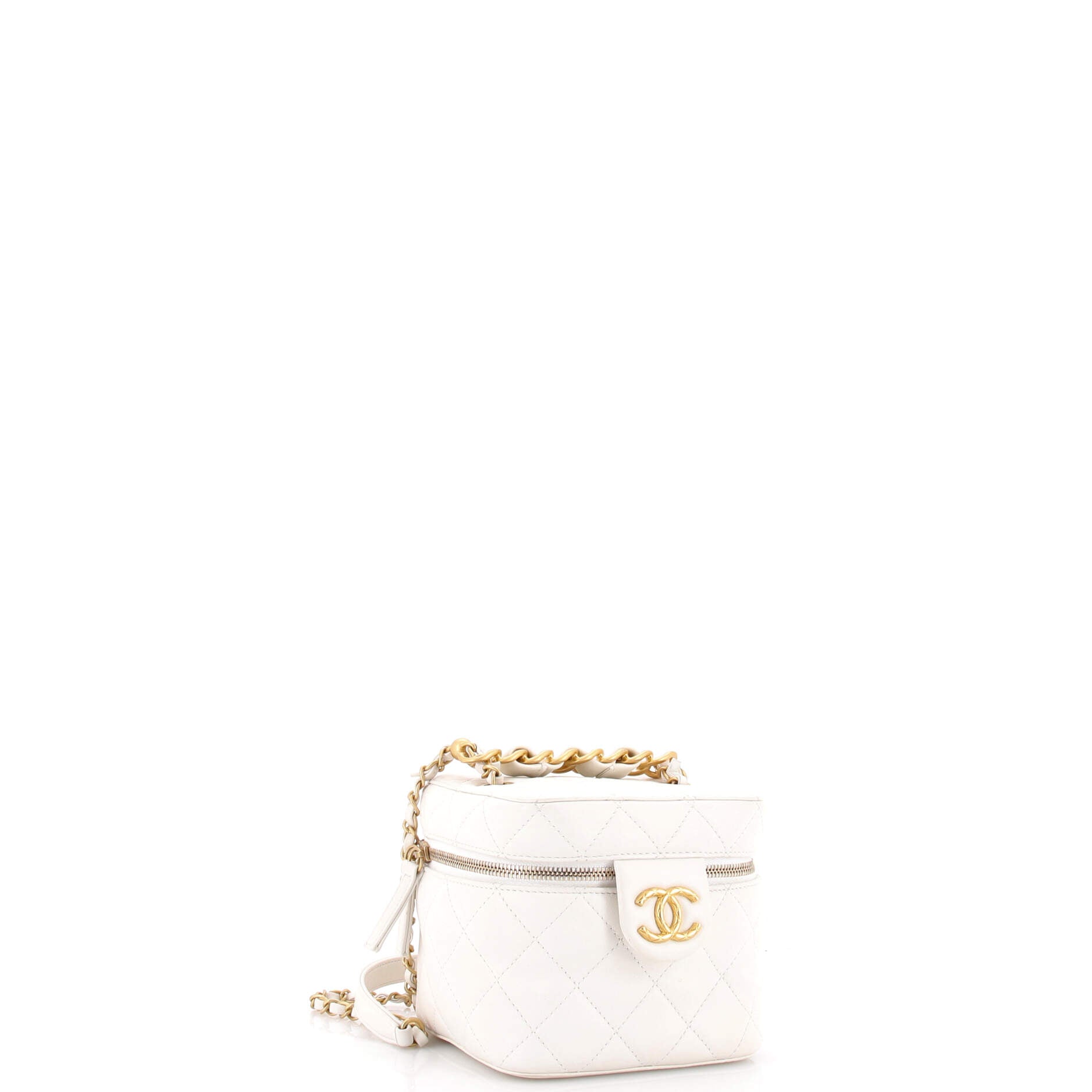 Chain Bar Vanity Case with Chain Quilted Calfskin Small