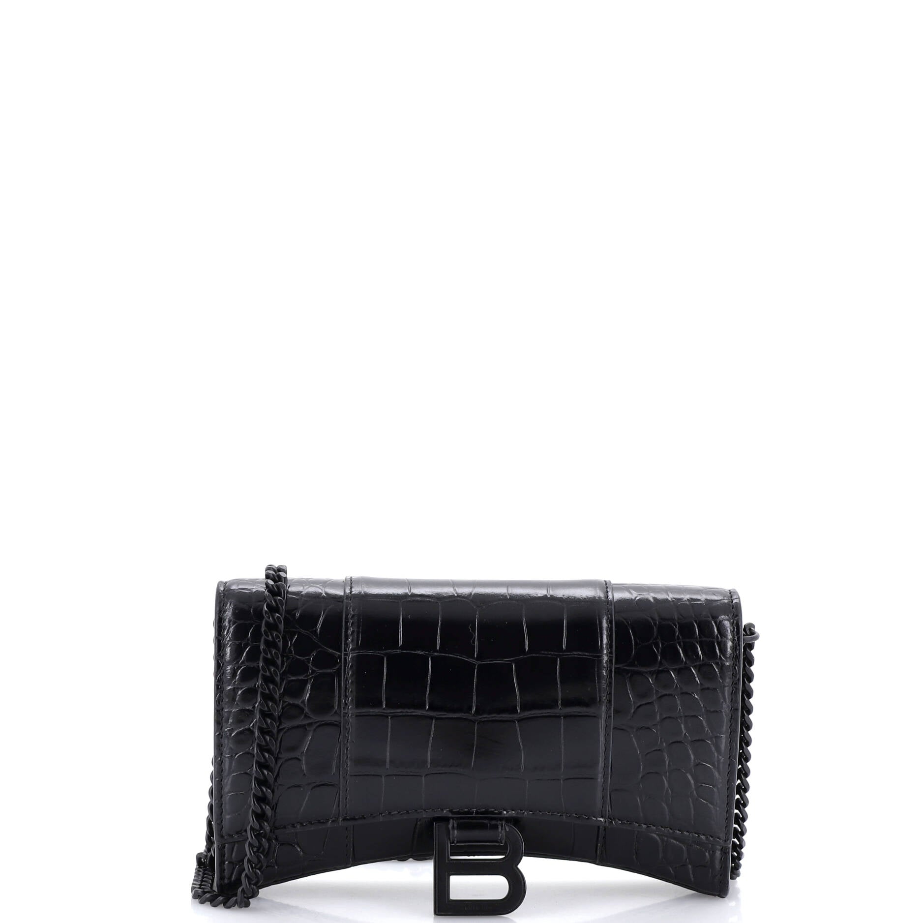 Hourglass Chain Wallet Crocodile Embossed Leather