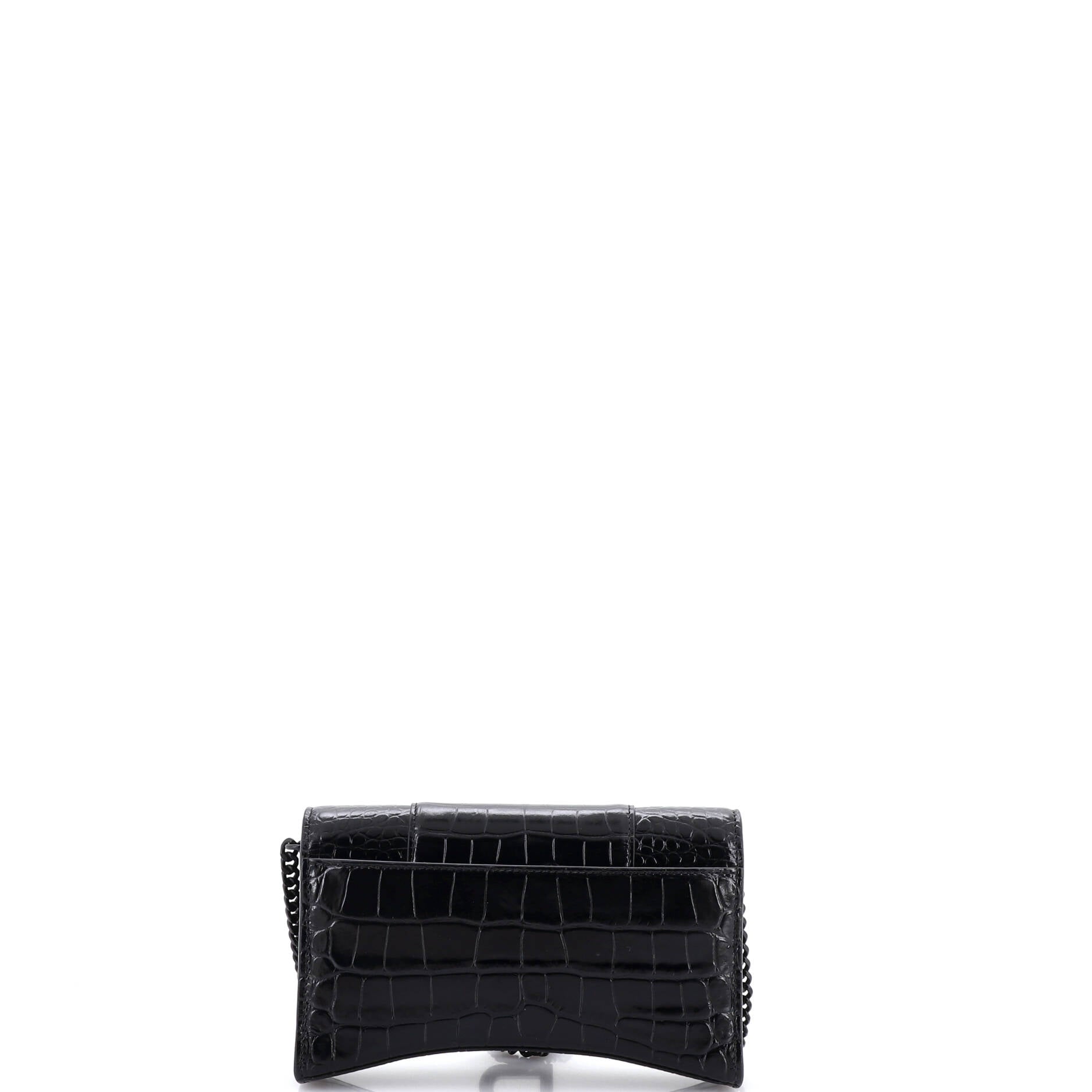 Hourglass Chain Wallet Crocodile Embossed Leather
