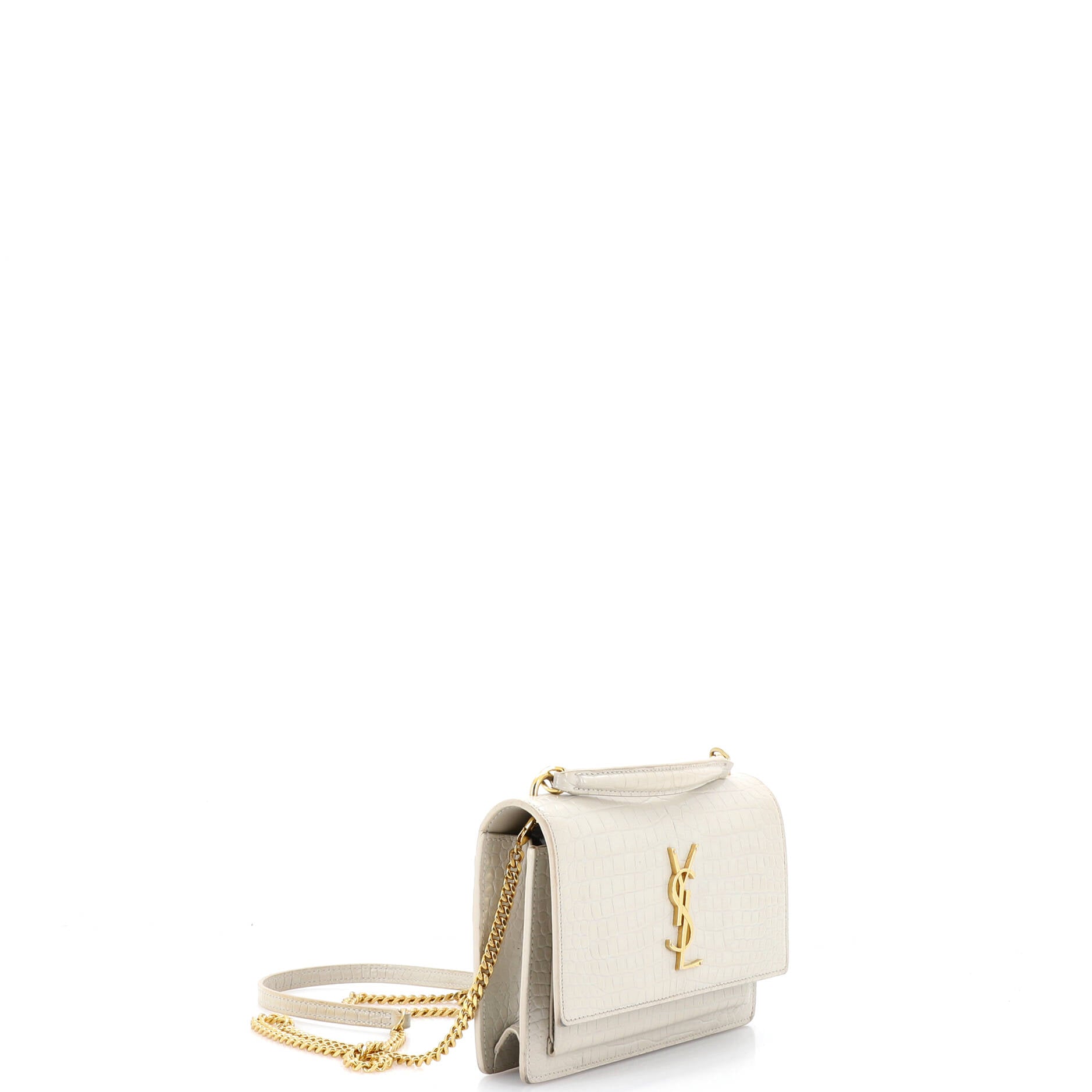 Sunset Top Handle Chain Wallet Crocodile Embossed Leather