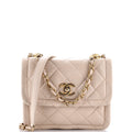 Button on Top Flap Bag Quilted Shiny Lambskin Small