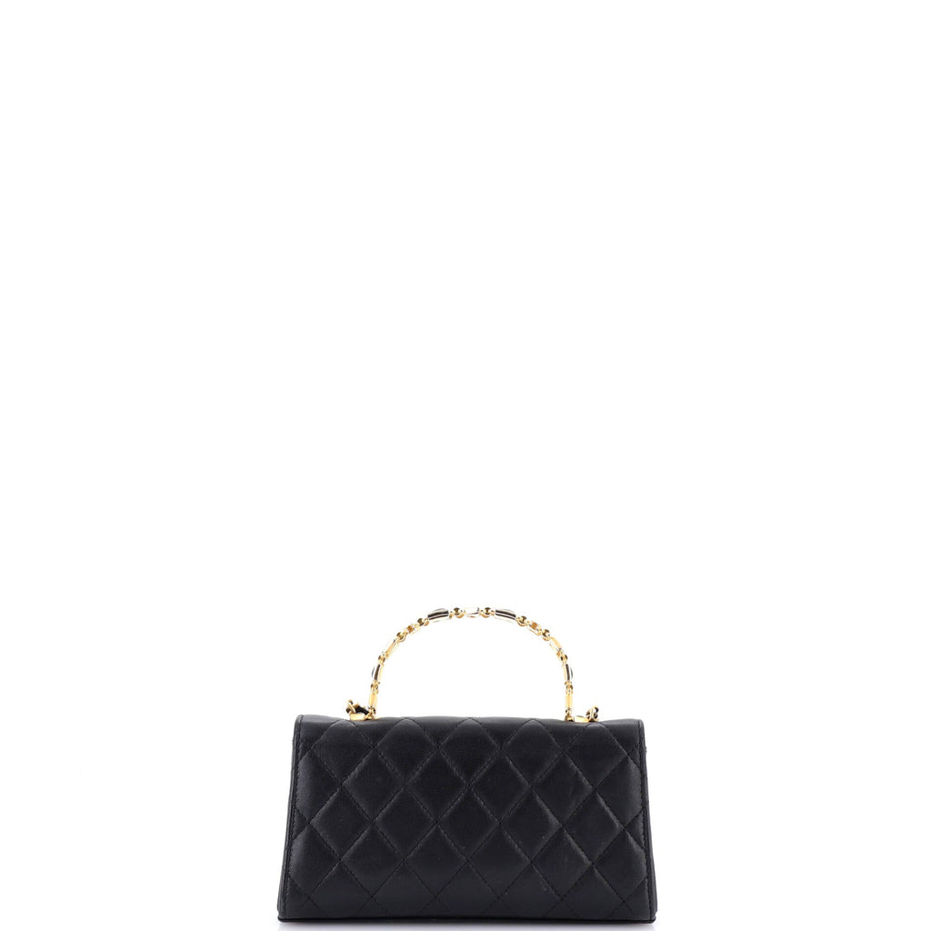 Top Handle Phone Holder with Chain Quilted Lambskin with Enamel