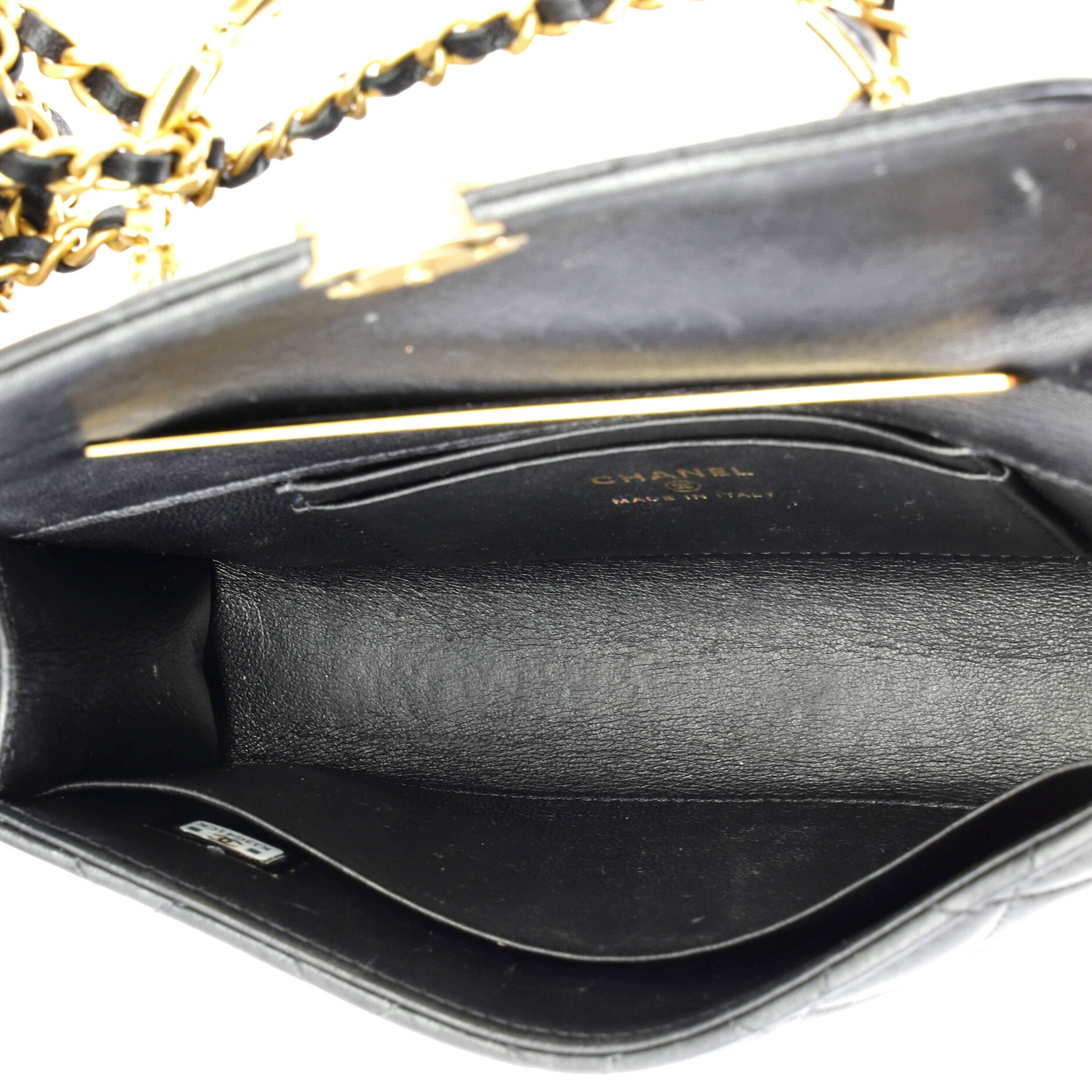 Top Handle Phone Holder with Chain Quilted Lambskin with Enamel