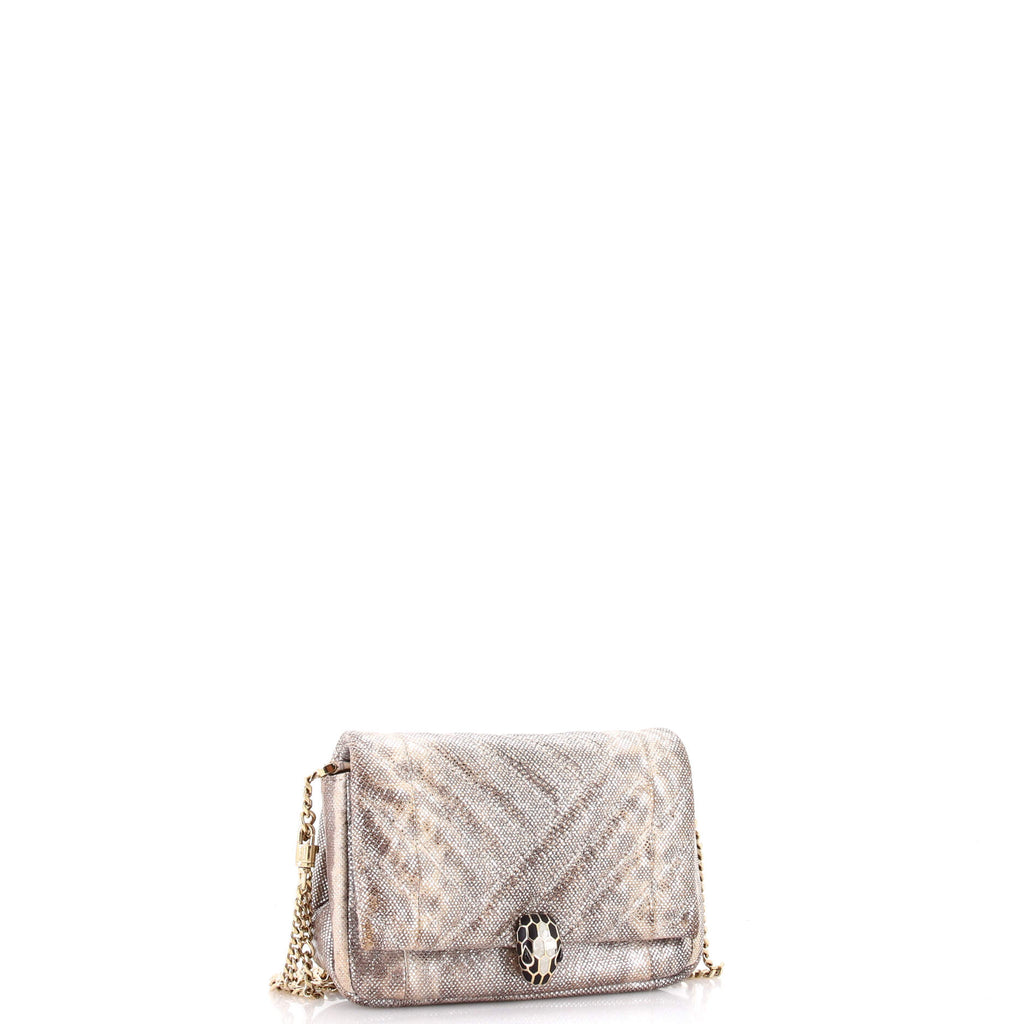Serpenti Cabochon Shoulder Bag Diagonal Quilted Metallic Karung Small